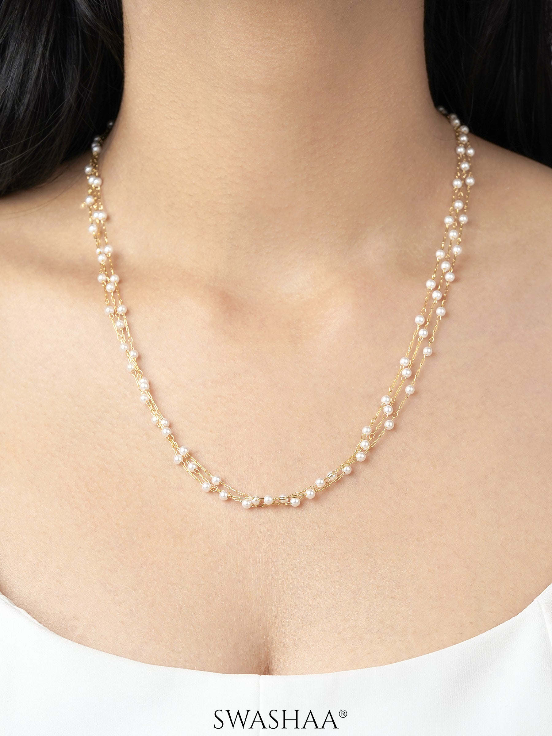 Rain Pearl Layered 18K Gold Plated Chain Necklace