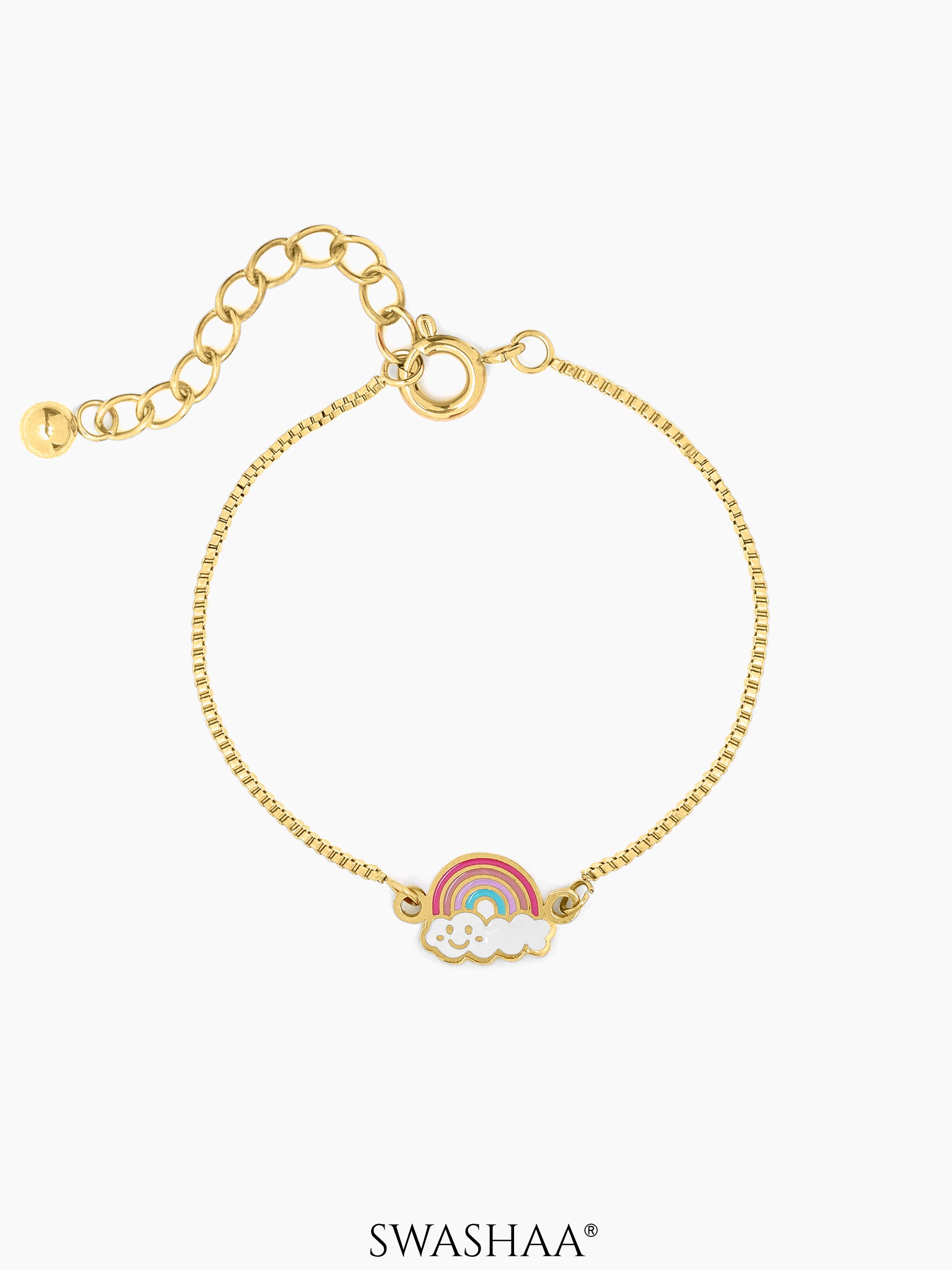 Rainbow Cloud Charm 18K Gold Plated Kid's Loose Bracelet