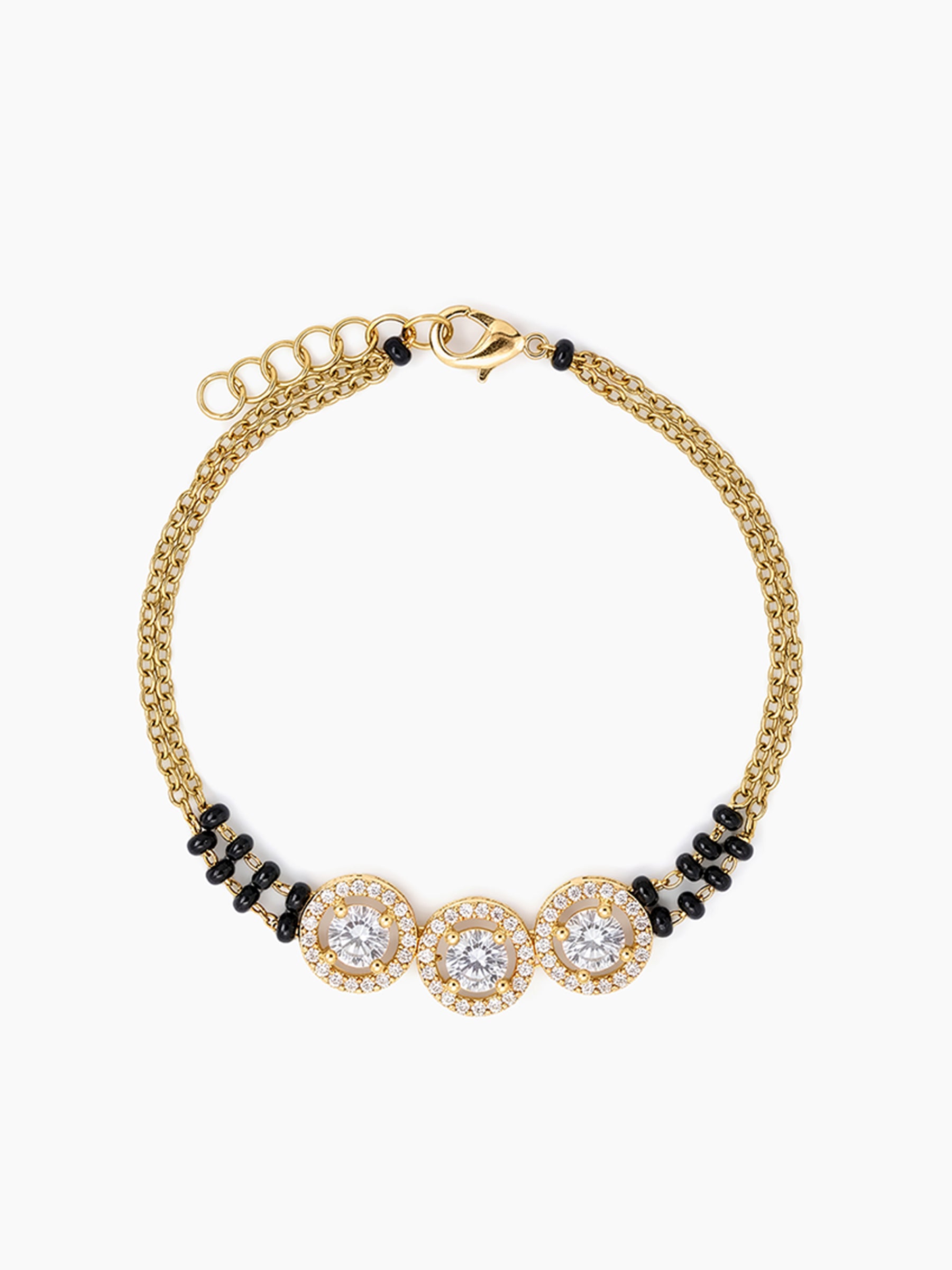 Raivika Diamond Three Solitaire 18K Gold Plated Women's Mangalsutra Bracelet