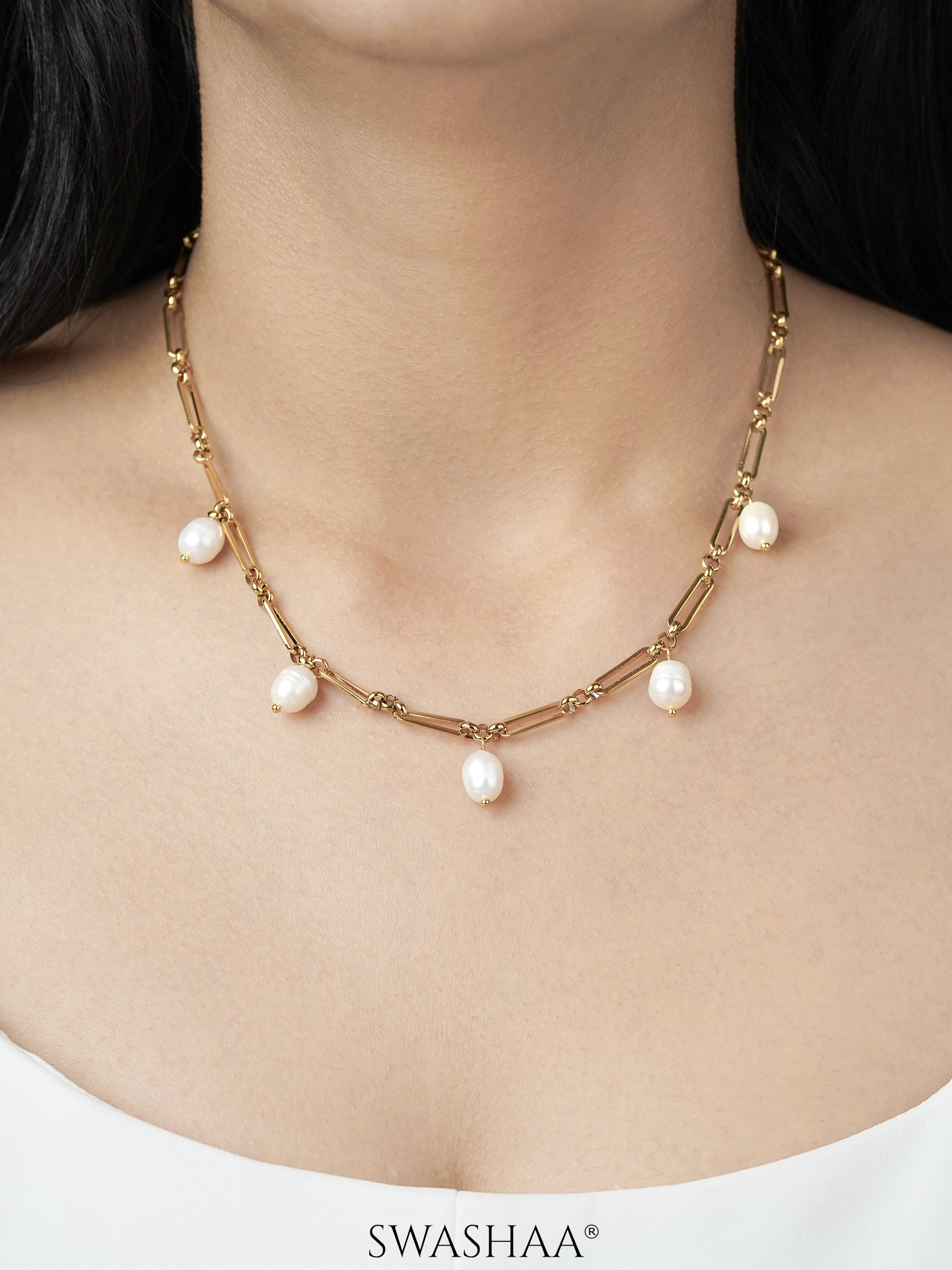 Ramya Pearl Charms 18K Gold Plated Necklace