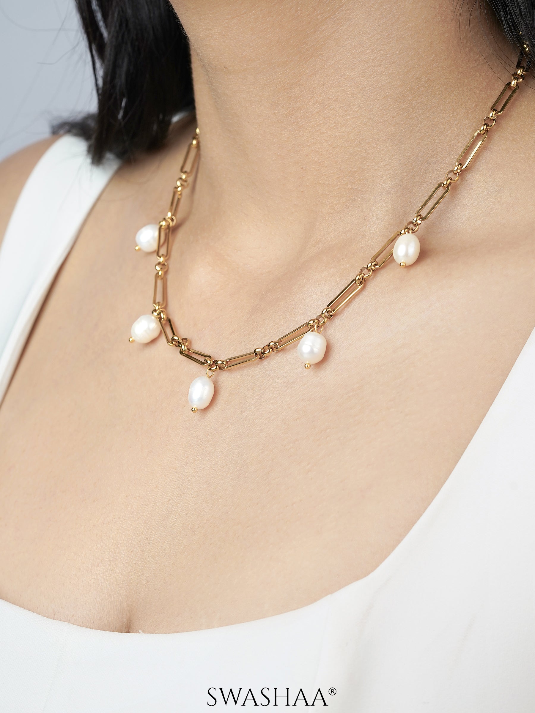 Ramya Pearl Charms 18K Gold Plated Necklace