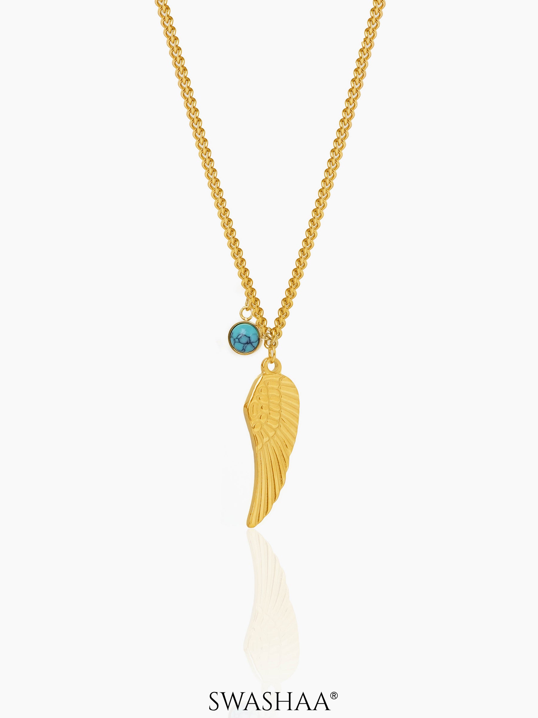 Rana Angle Wing Turquoise Charm 18K Gold Plated Chain Pendant Necklace