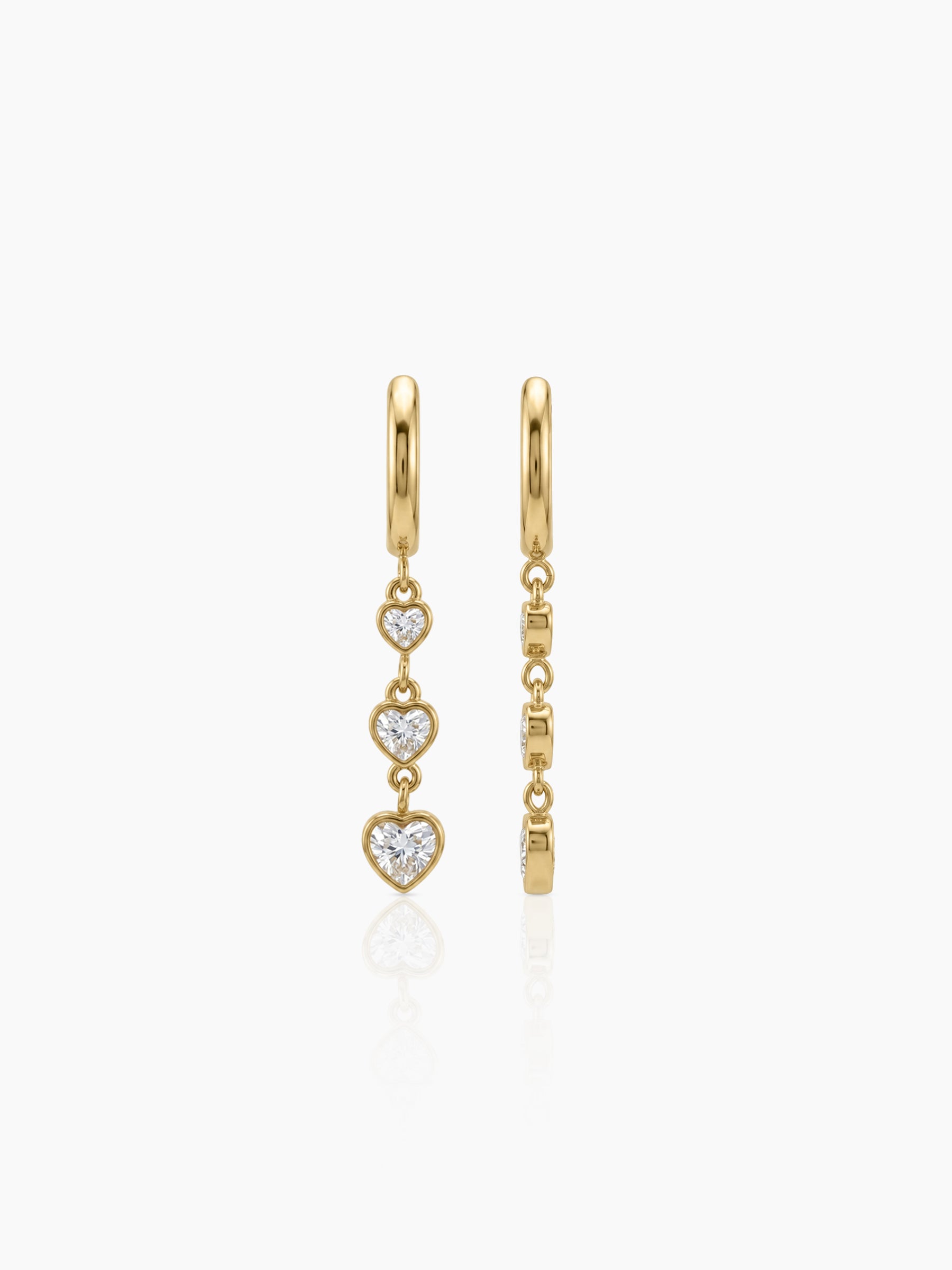 Razzle Heart Diamond Drop 18K Gold Plated Women's Hoop Earrings