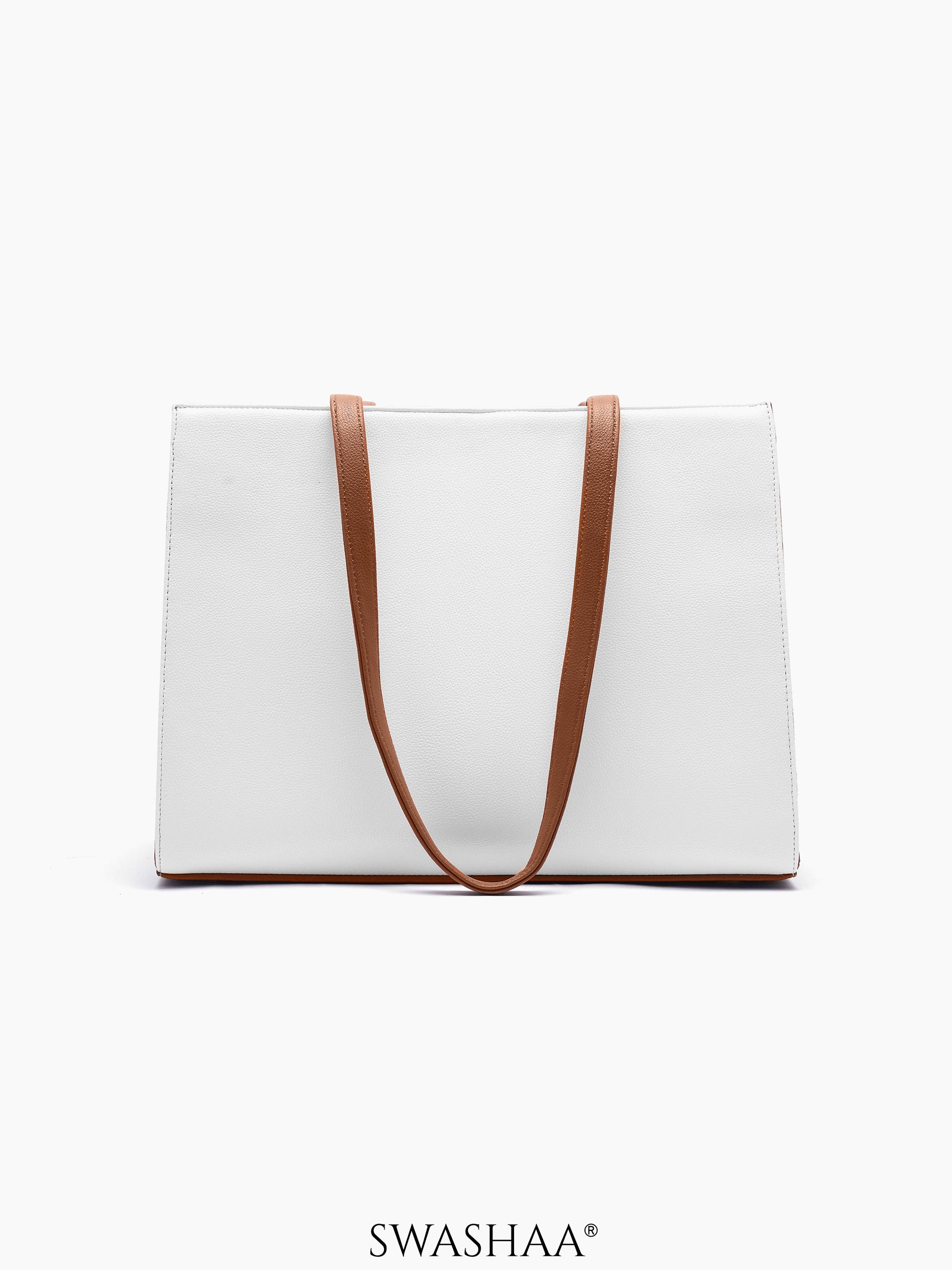 Reece White Brown Printed Front Pocket Women's Leather Tote Bag