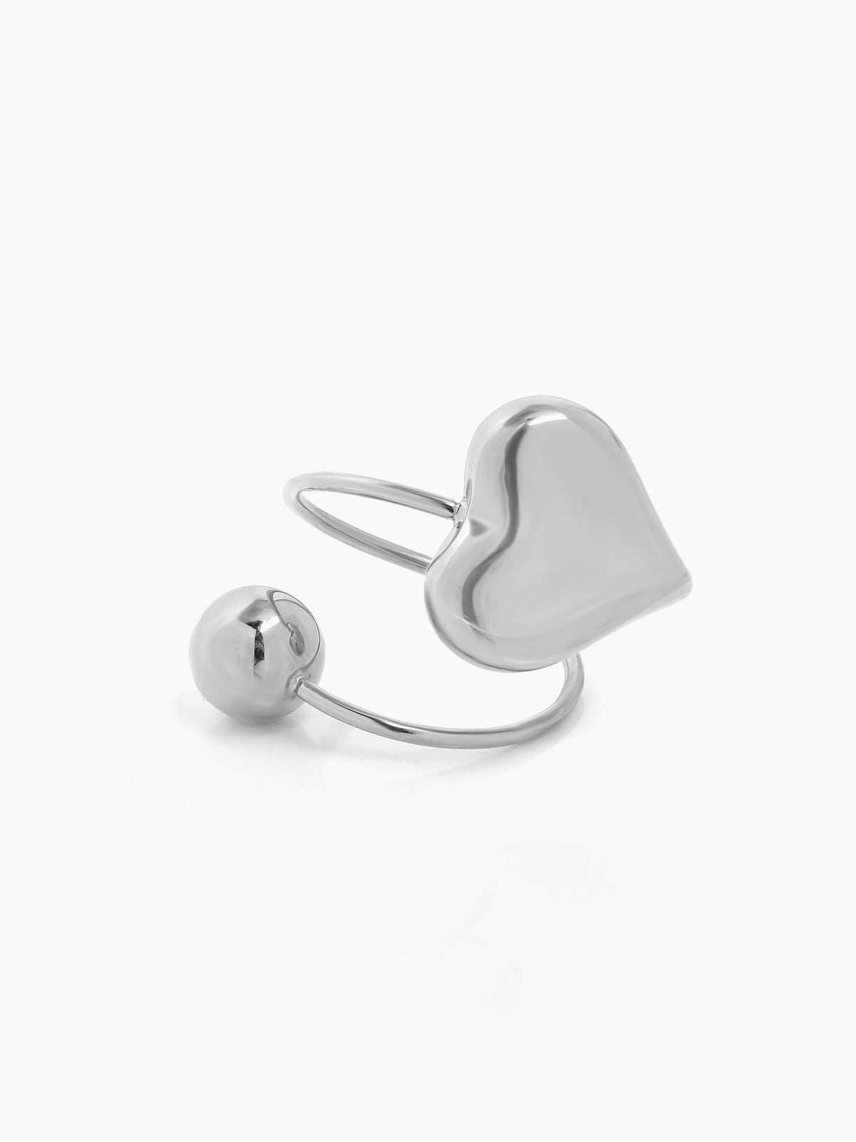 Reemi Puffed Glossy Heart Charm Round Bead Silver Ring