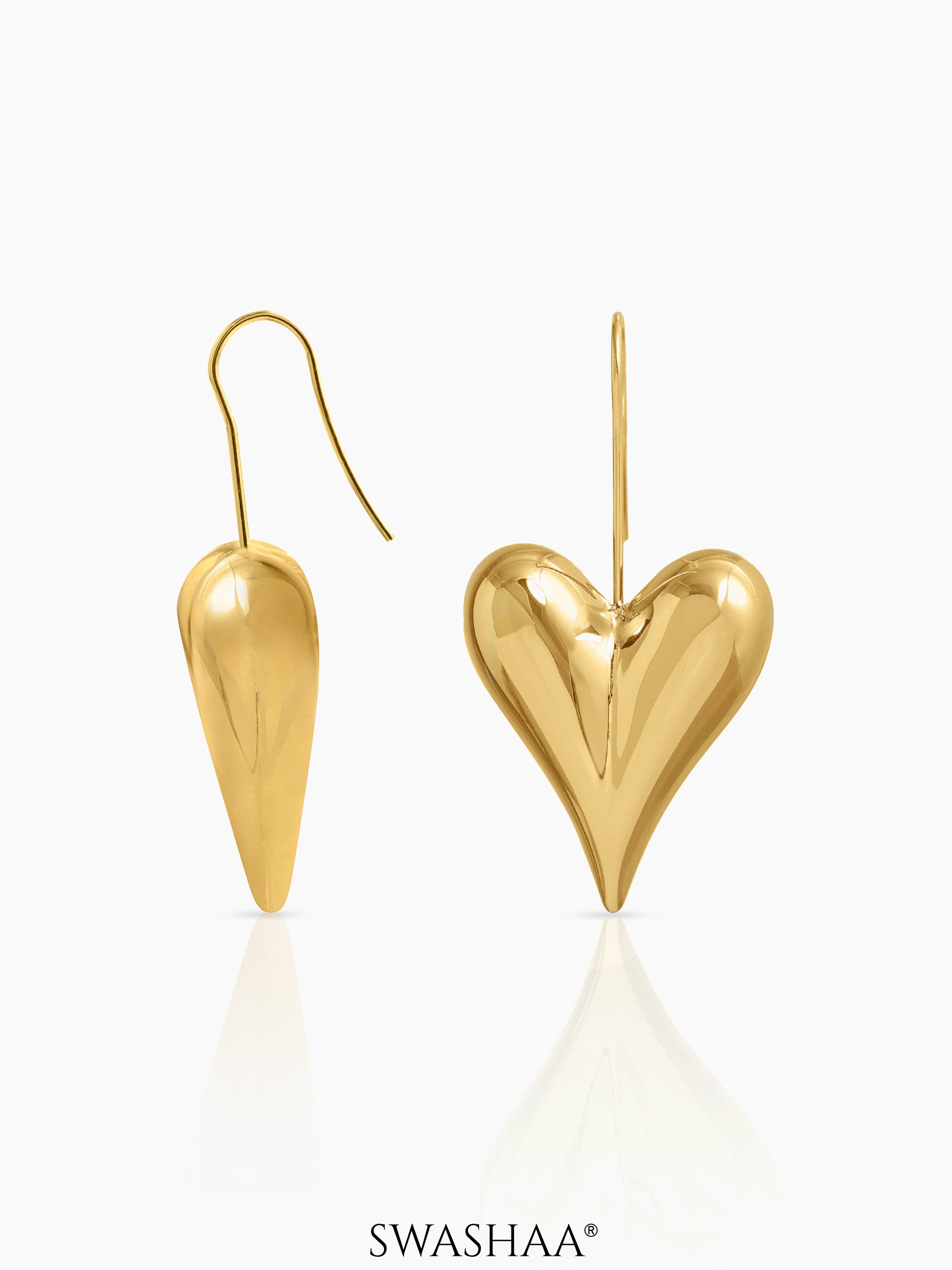 Reeva Heart Shaped 18K Gold Plated Drop Earrings