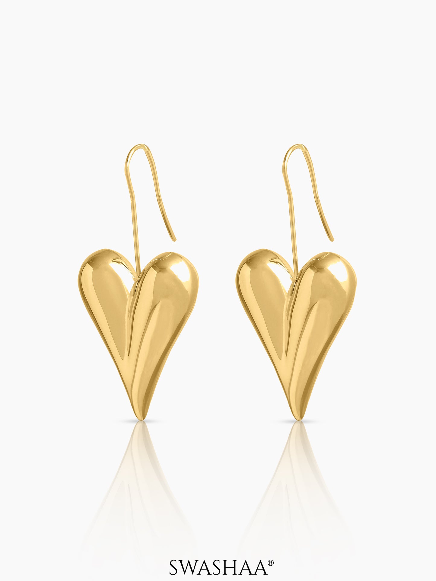 Reeva Heart Shaped 18K Gold Plated Drop Earrings