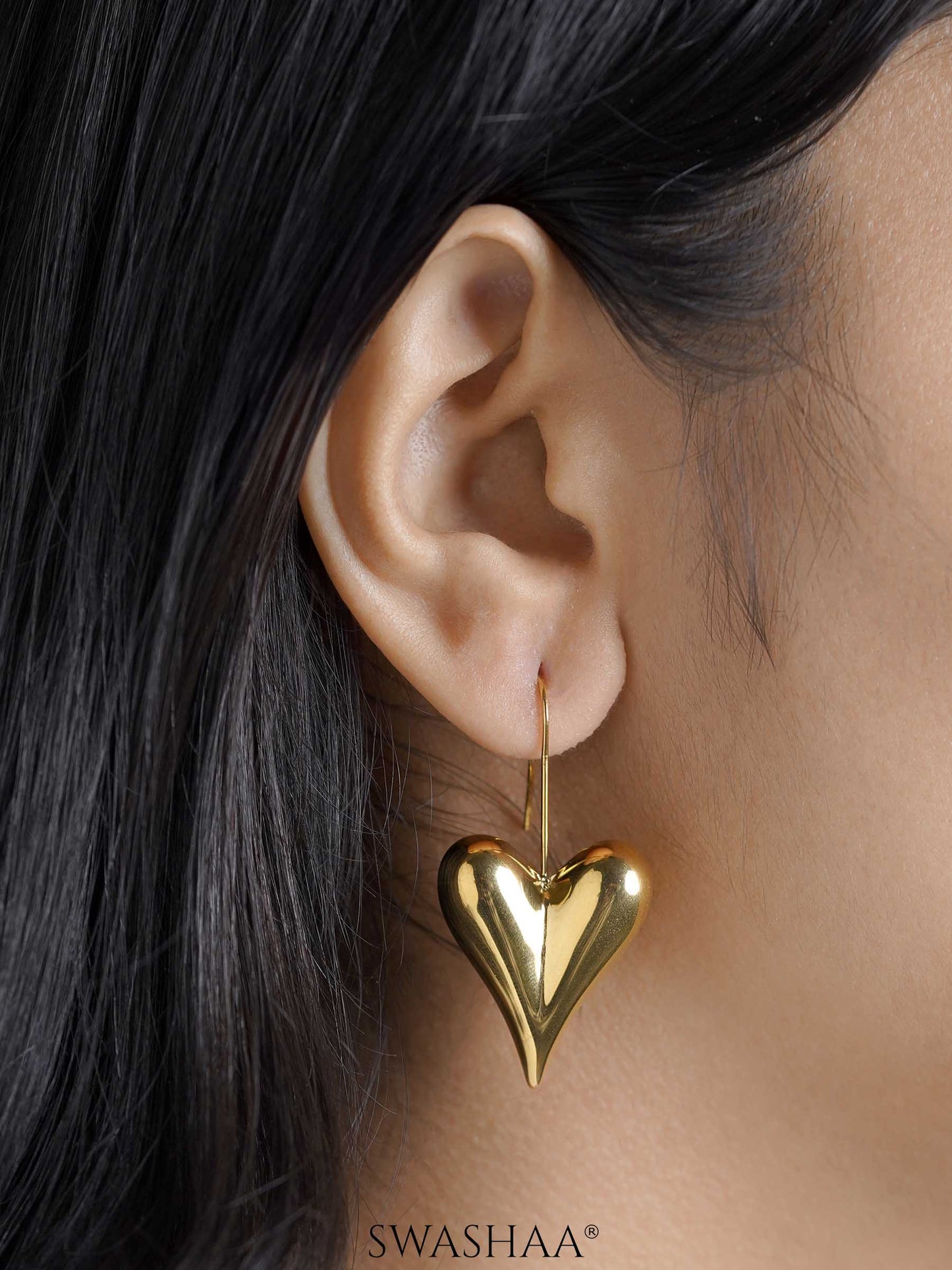 Reeva Heart Shaped 18K Gold Plated Drop Earrings