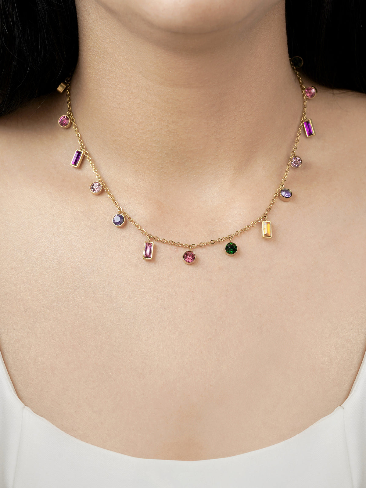 Regal Multicolor Stone Charms 18K Gold Plated Necklace
