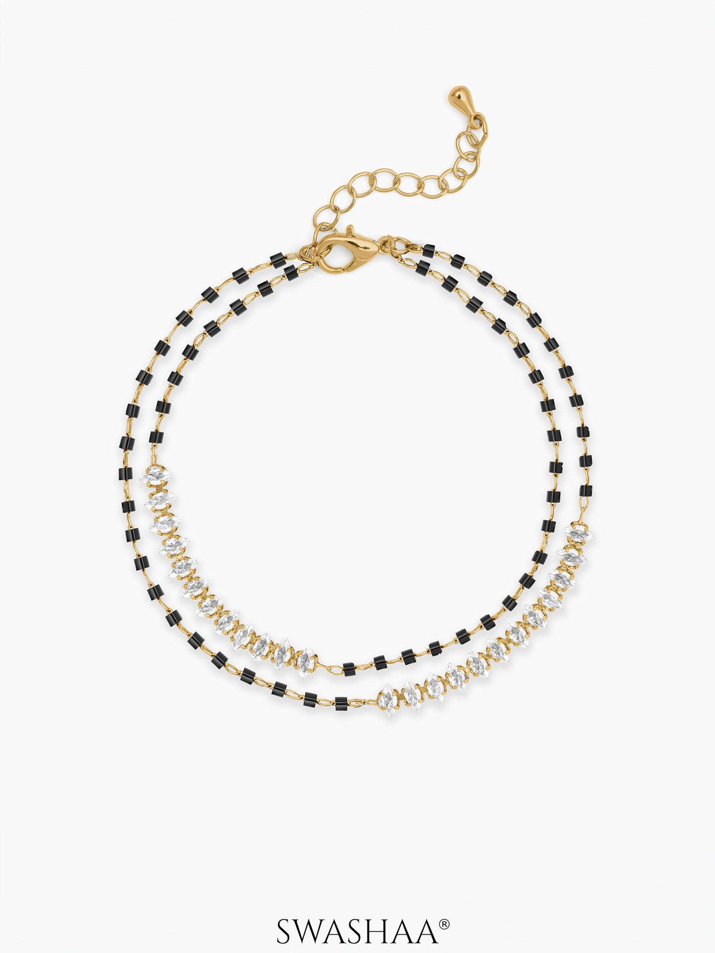 Rehaa Marquise Sparkling White Diamond Sparkling White Stones Double Layered 18K Gold Plated Mangalsutra Bracelet