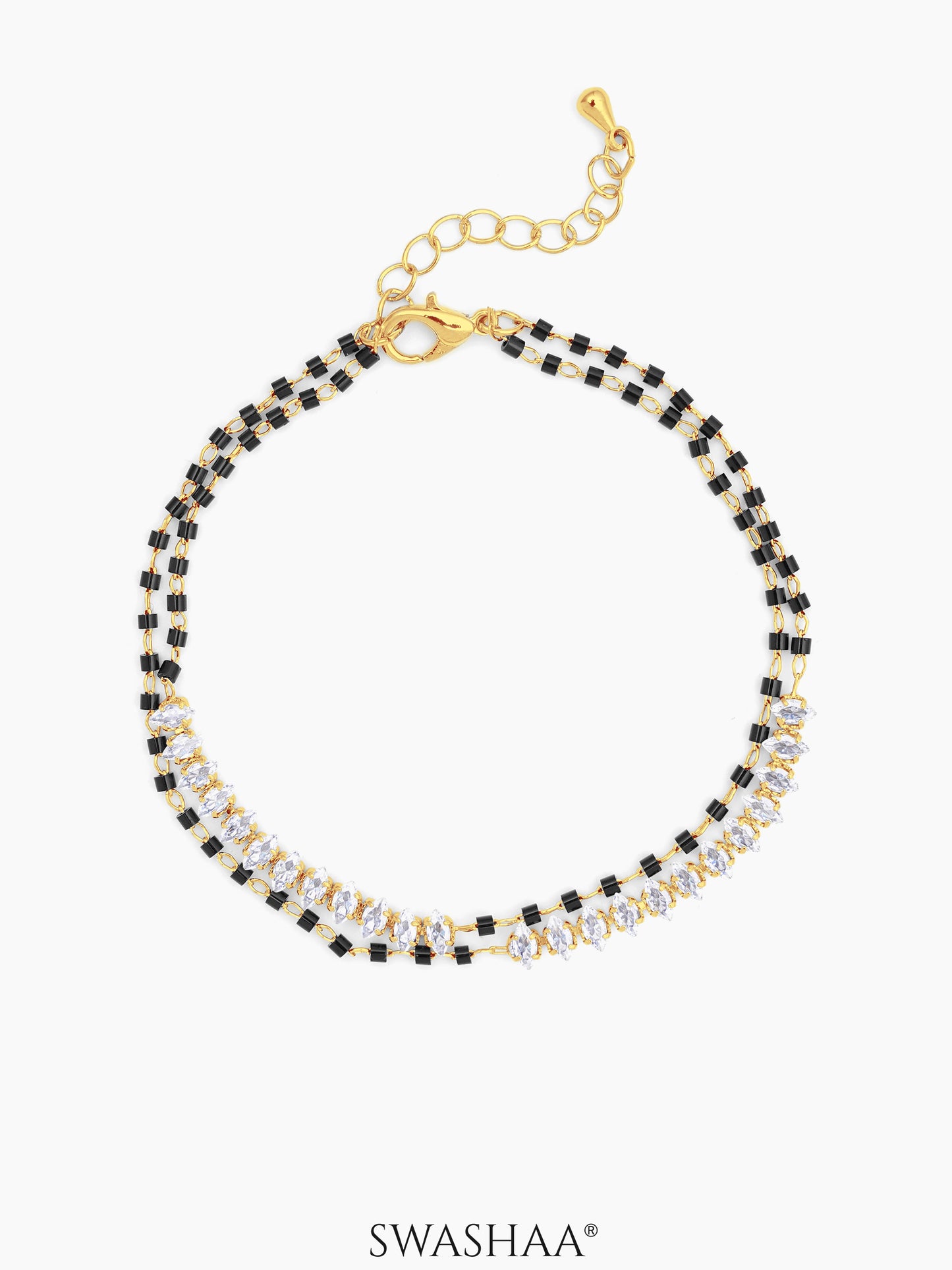 Rehaa Marquise Sparkling White Diamond Sparkling White Stones Double Layered 18K Gold Plated Mangalsutra Bracelet