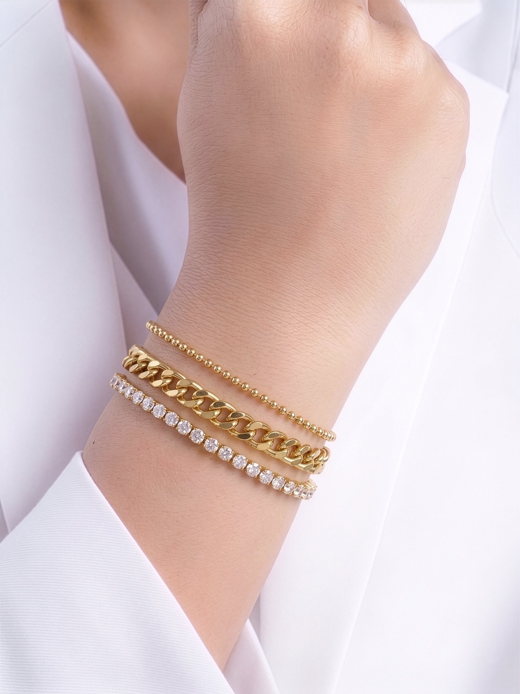 Rehaan Diamond 18K Gold Plated Layered Chain Bracelet - Swashaa