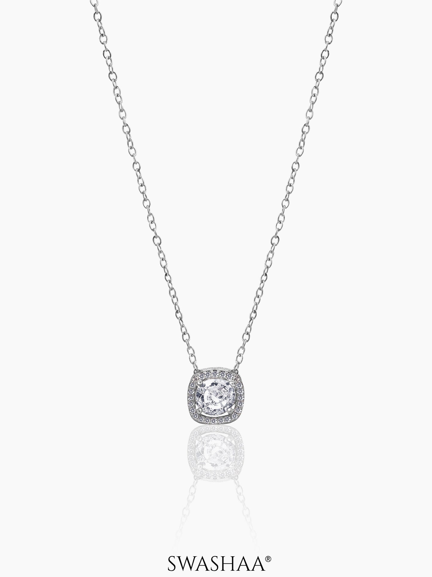 Reine Solitaire Diamond Silver Necklace