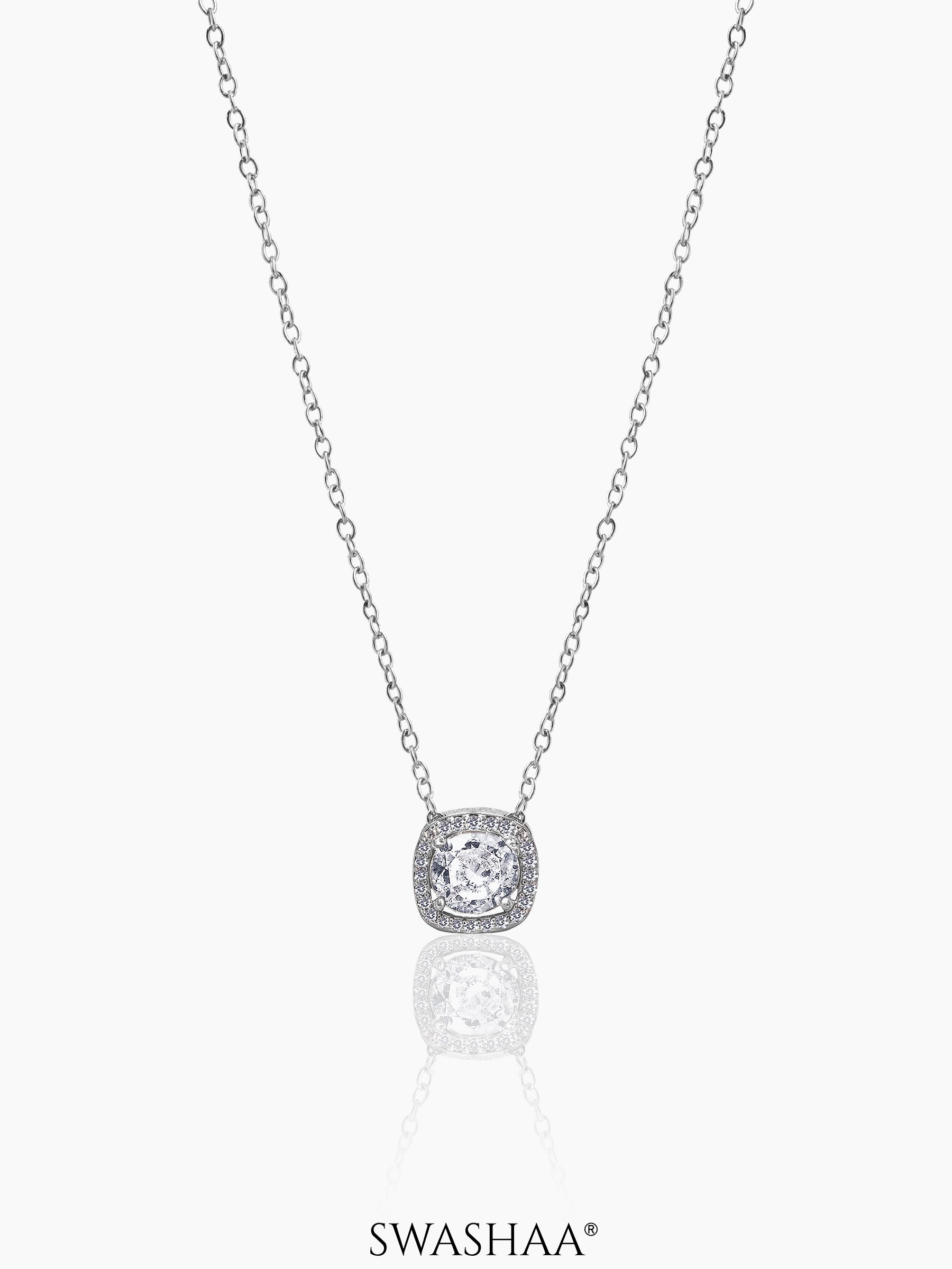 Reine Solitaire Diamond Silver Necklace