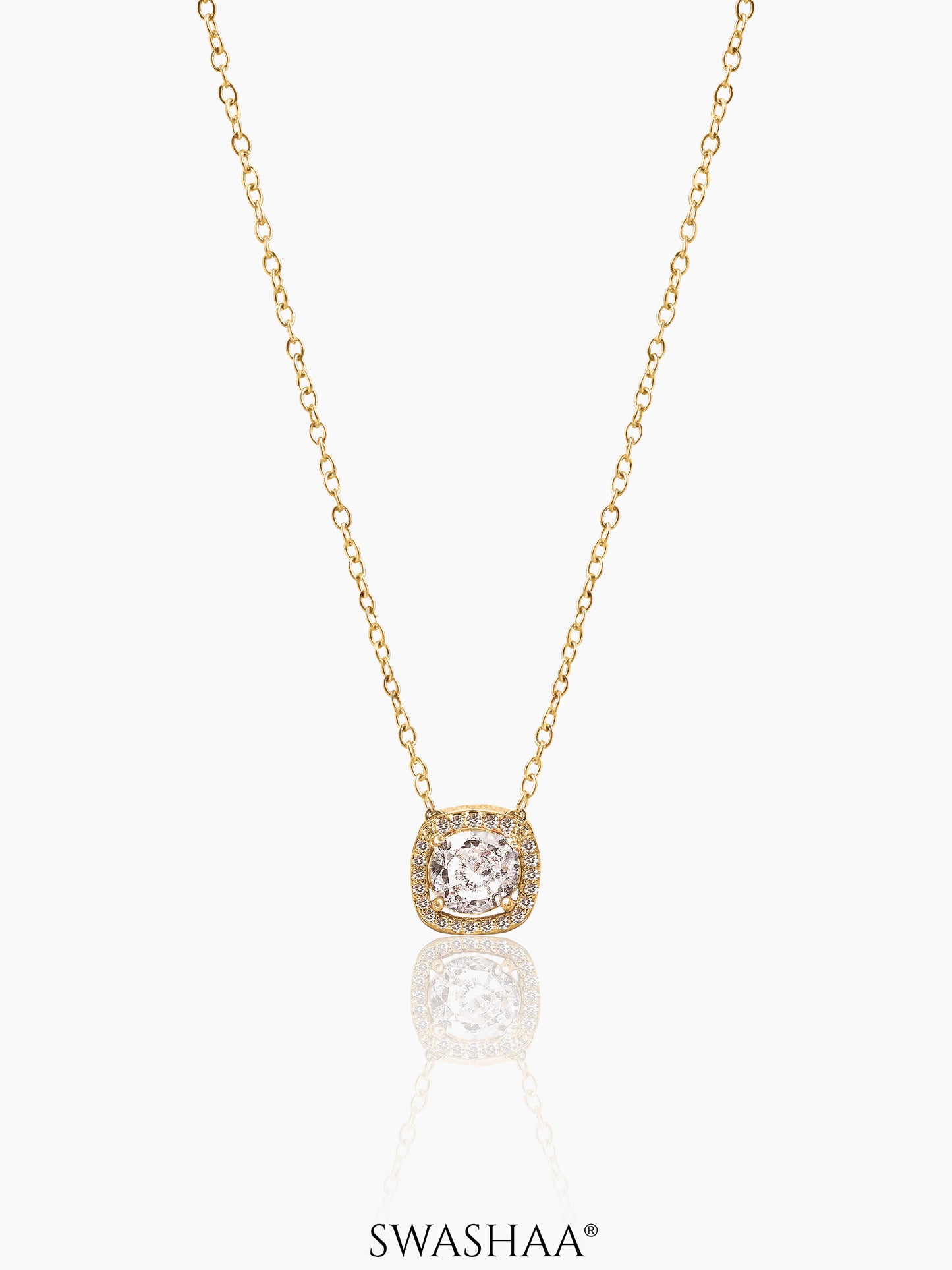 Reine Solitaire Diamond 14K Gold Plated Necklace