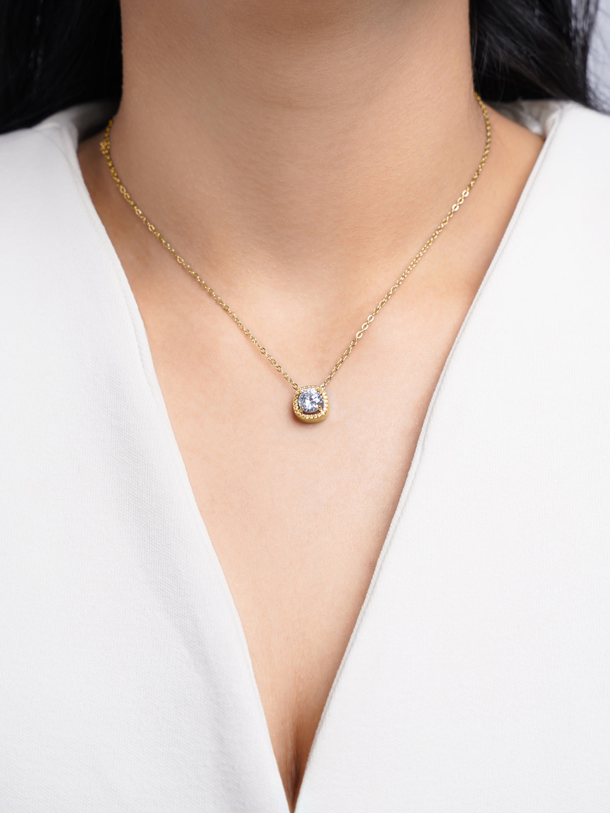 Reine Solitaire Diamond 14K Gold Plated Necklace