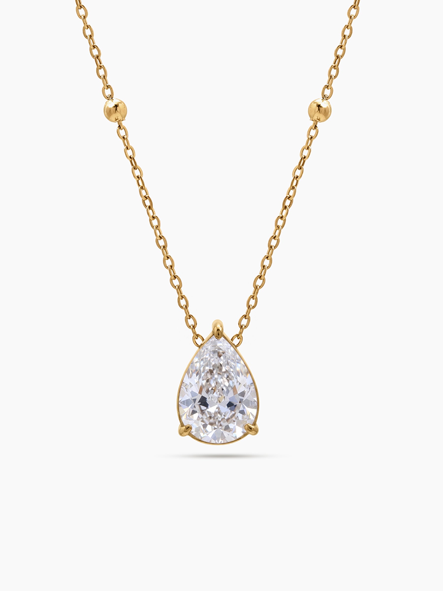 Renita Pear Drop Diamond Solitaire 18K Gold Plated Women's Chain Pendant Necklace