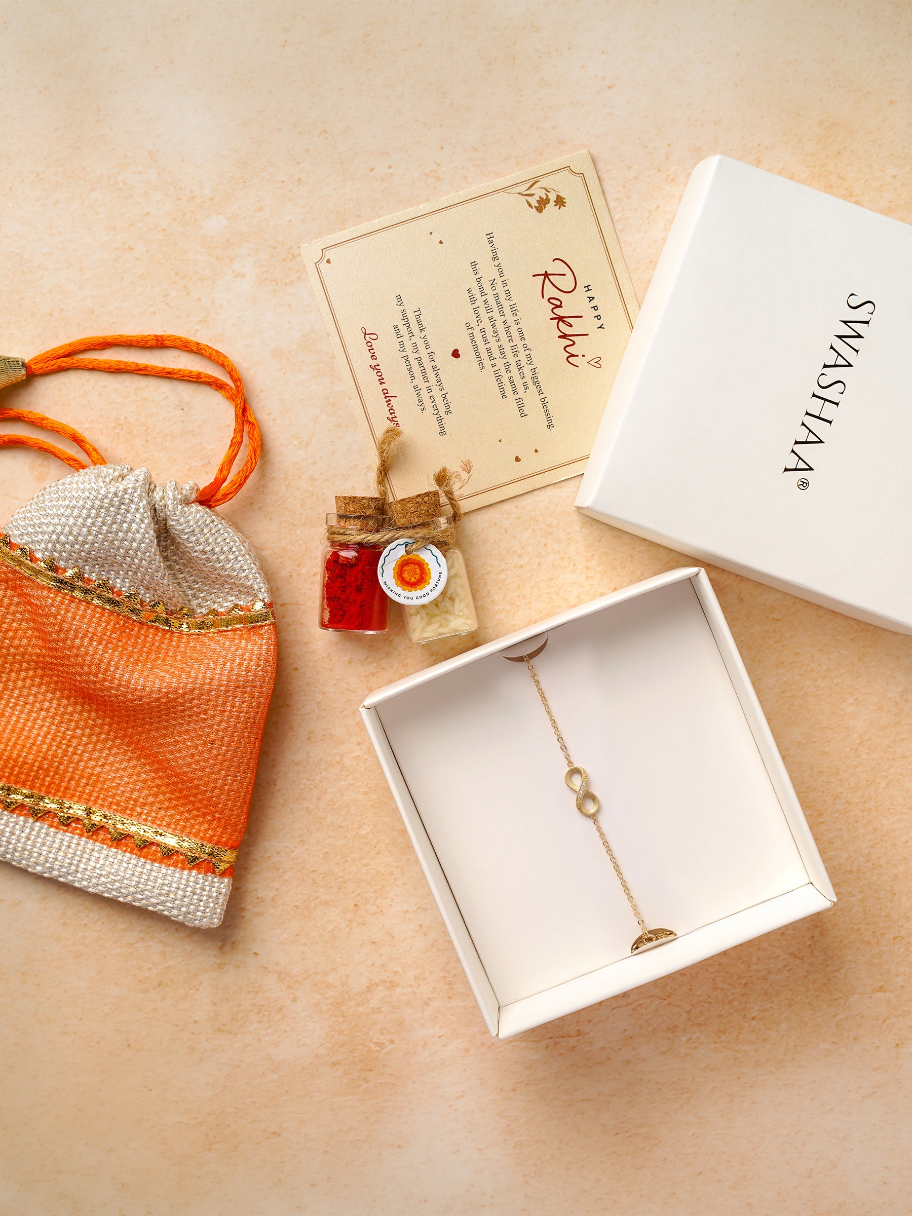 Revik Infinity Diamond 18K Gold Plated Rakhi