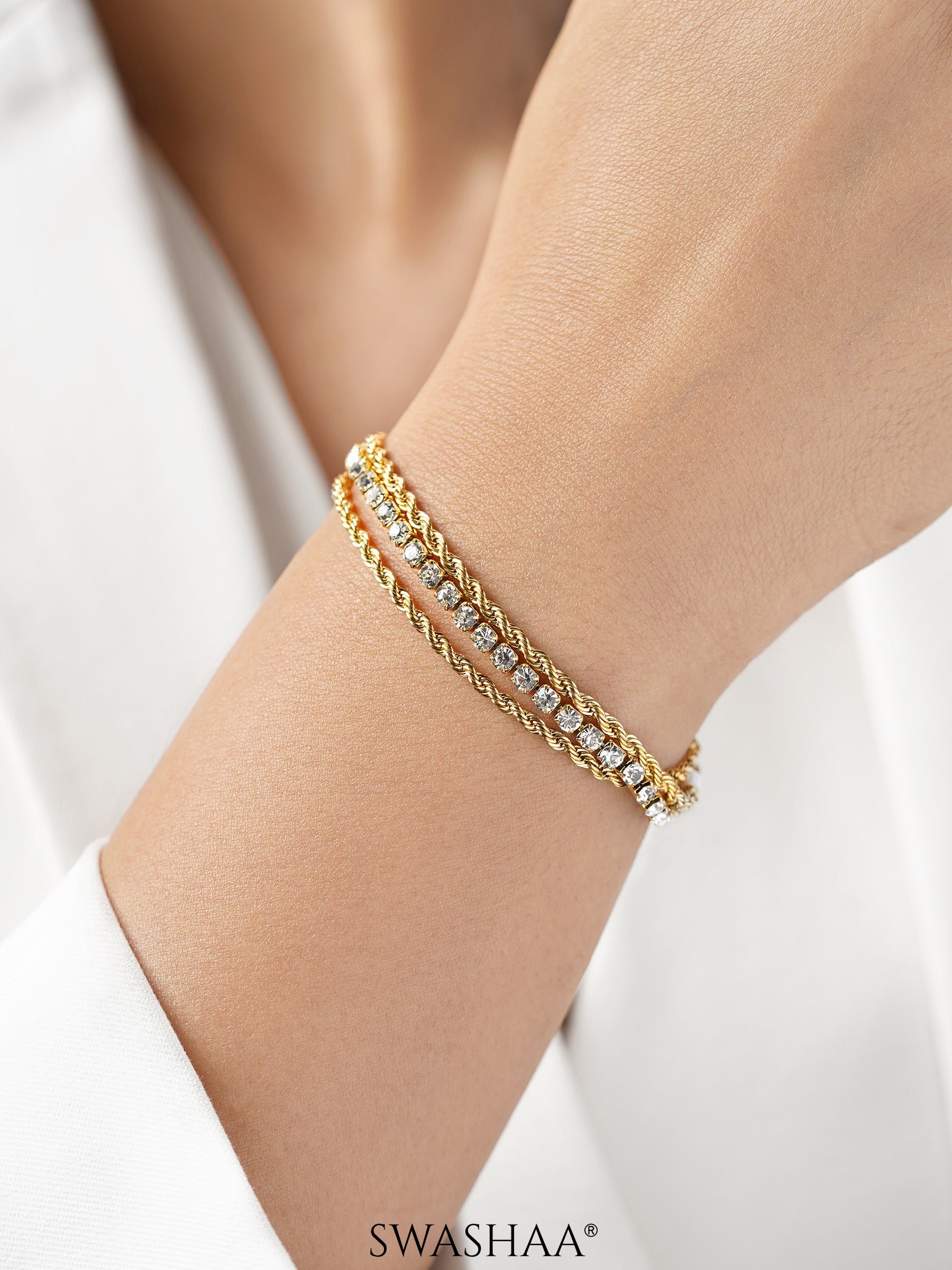 Reya White Diamond Charms Layered Rope 18K Gold Plated Loose Bracelet