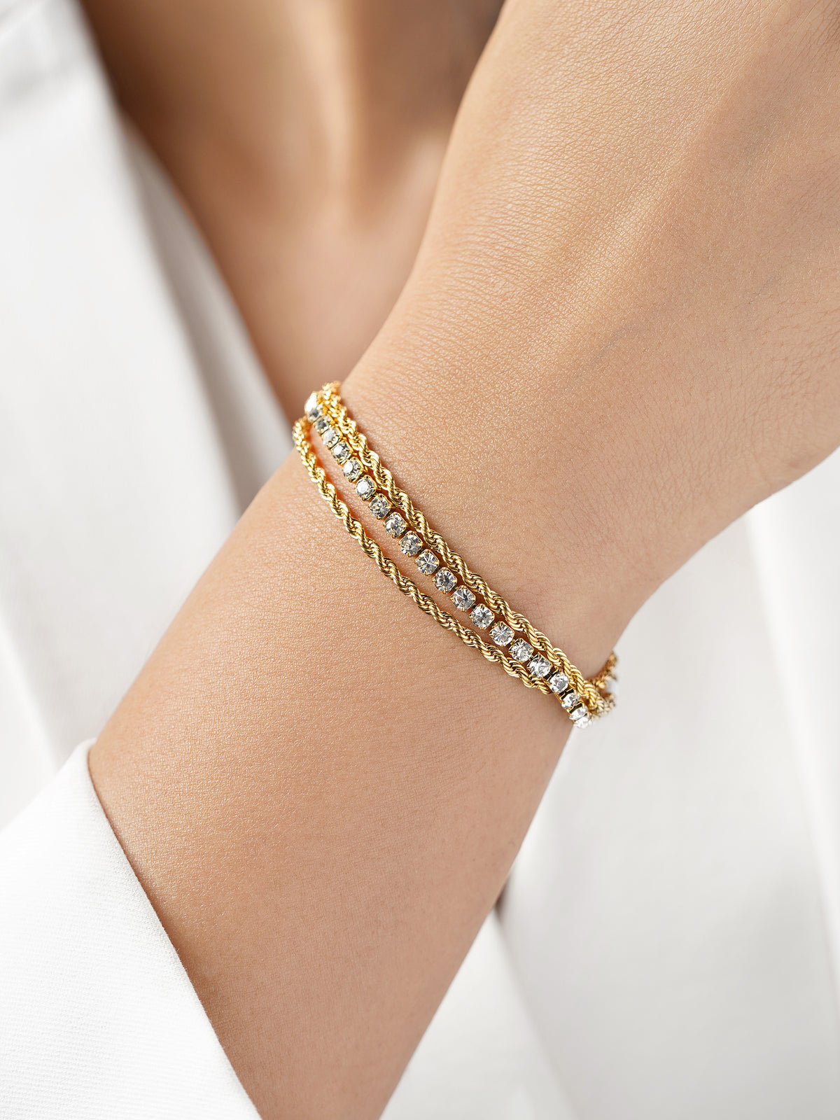 Reya White Diamond Charms Layered Rope 18K Gold Plated Loose Bracelet