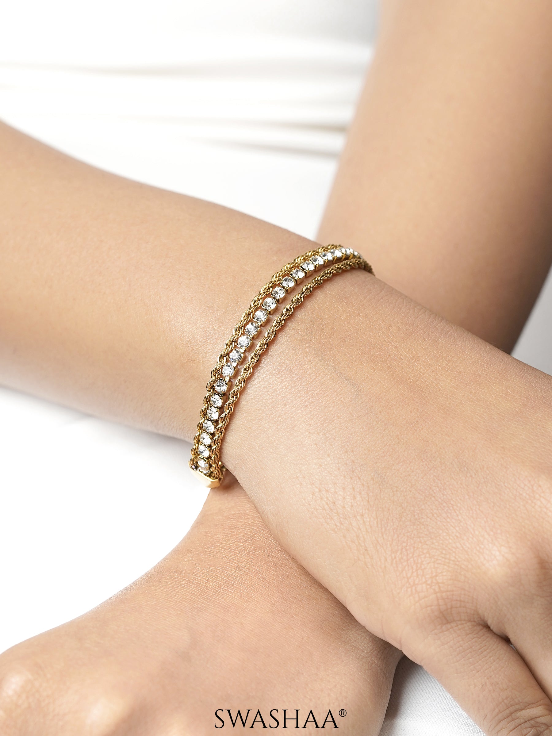 Reya White Diamond Charms Layered Rope 18K Gold Plated Loose Bracelet