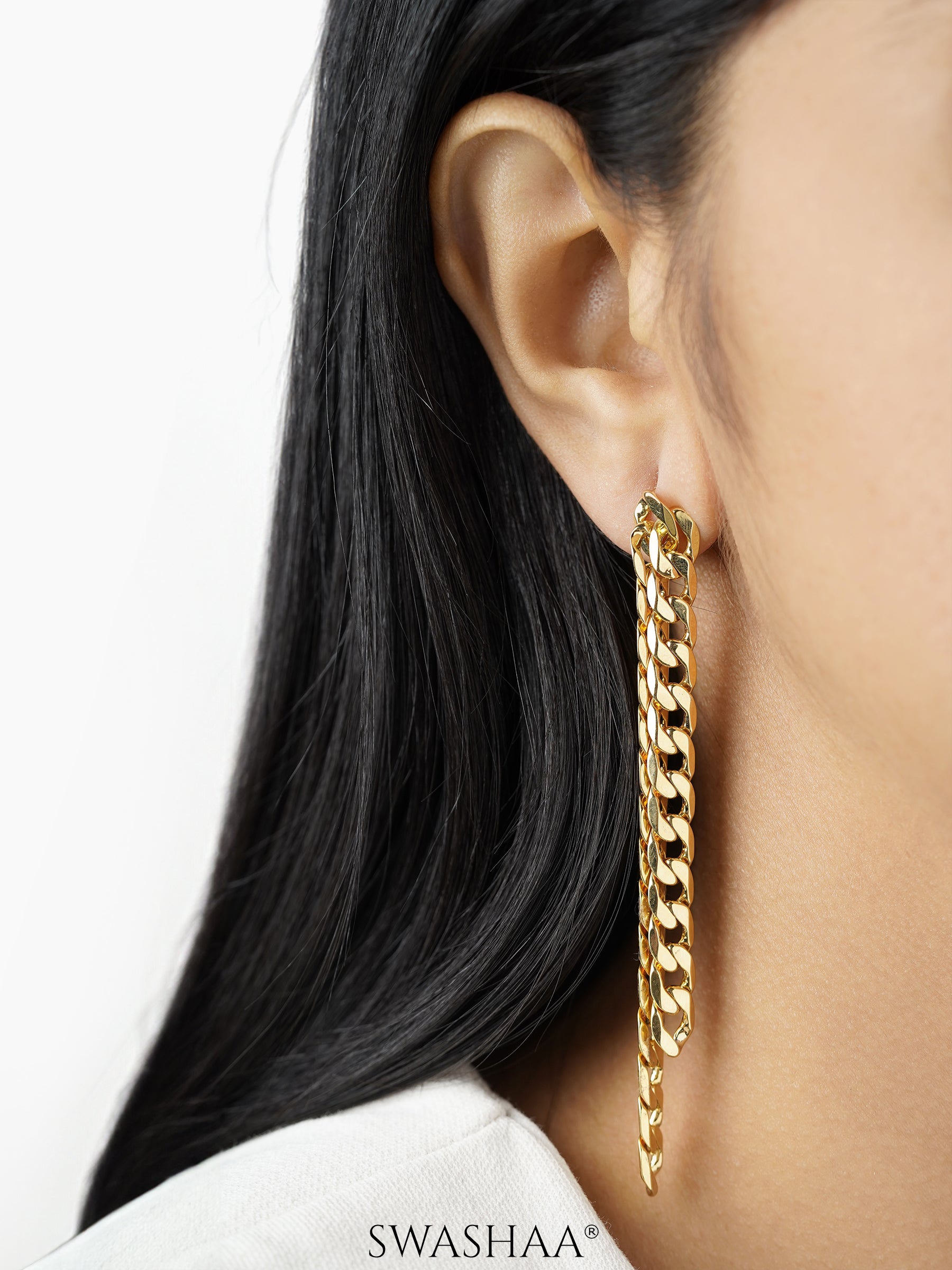 Rhea Double Strand 18K Gold Plated Chain Dangling Earrings