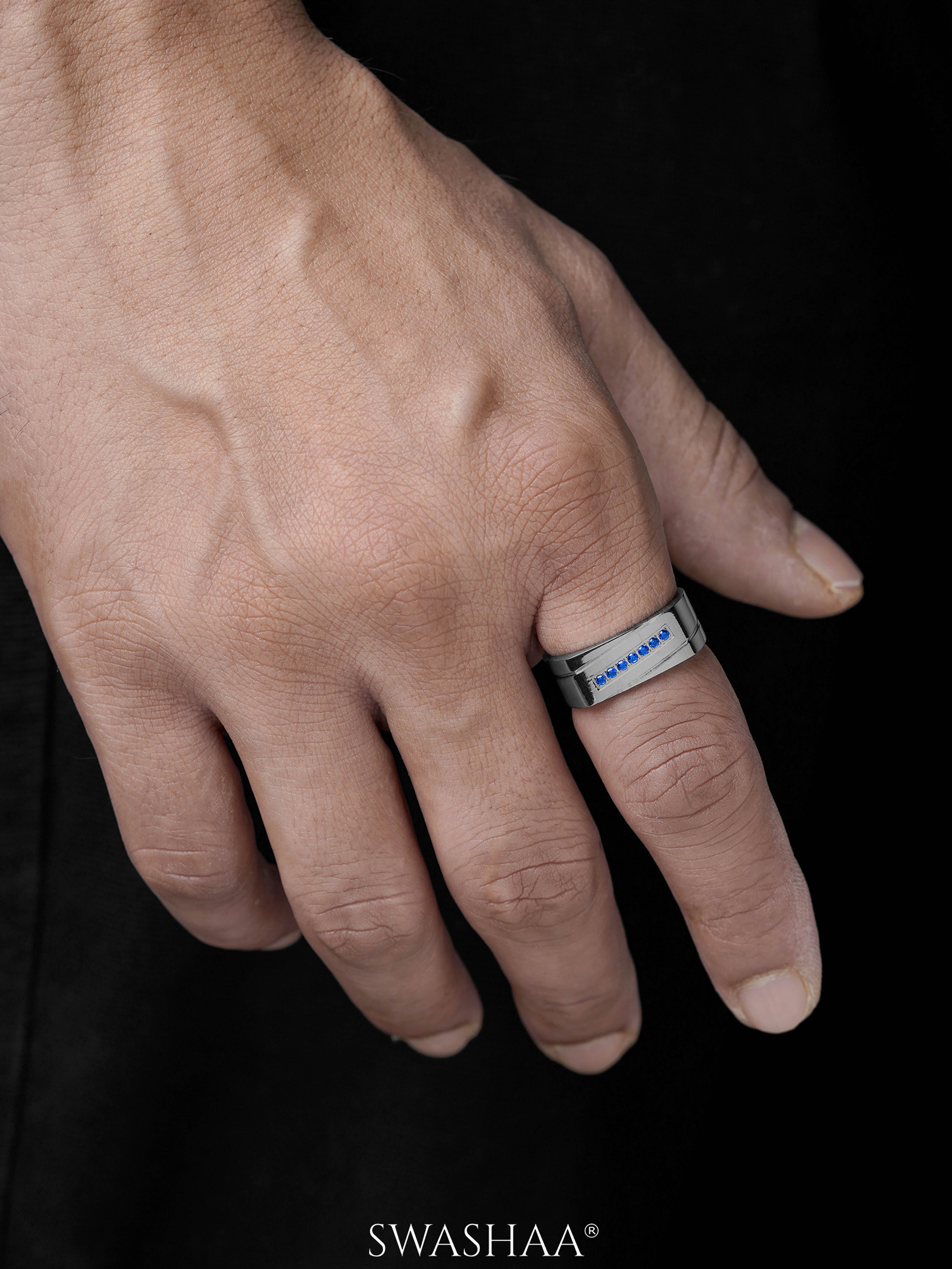 Rheon Blue Diamond Signet Band Men's Ring