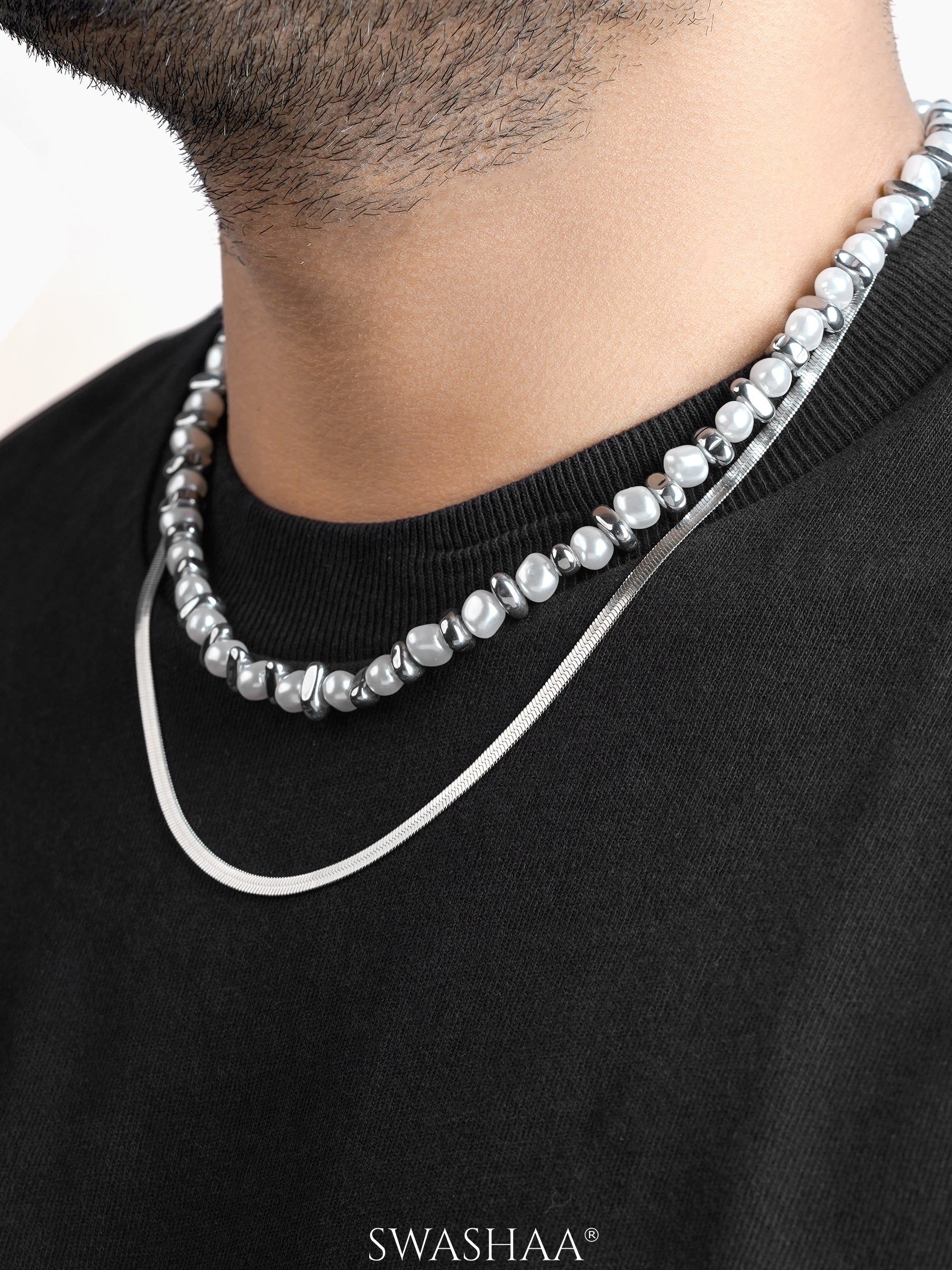Rian Beaded Layered Men's Silver Chain