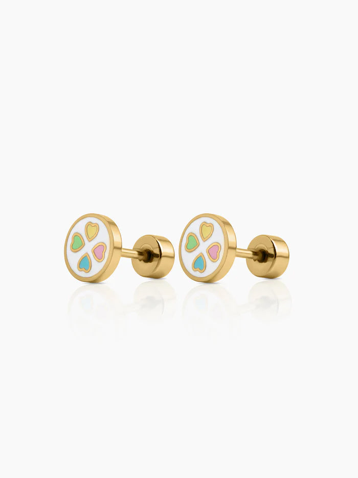 Rimi Heart Clover Charm 18K Gold Plated Kid's Stud Earrings
