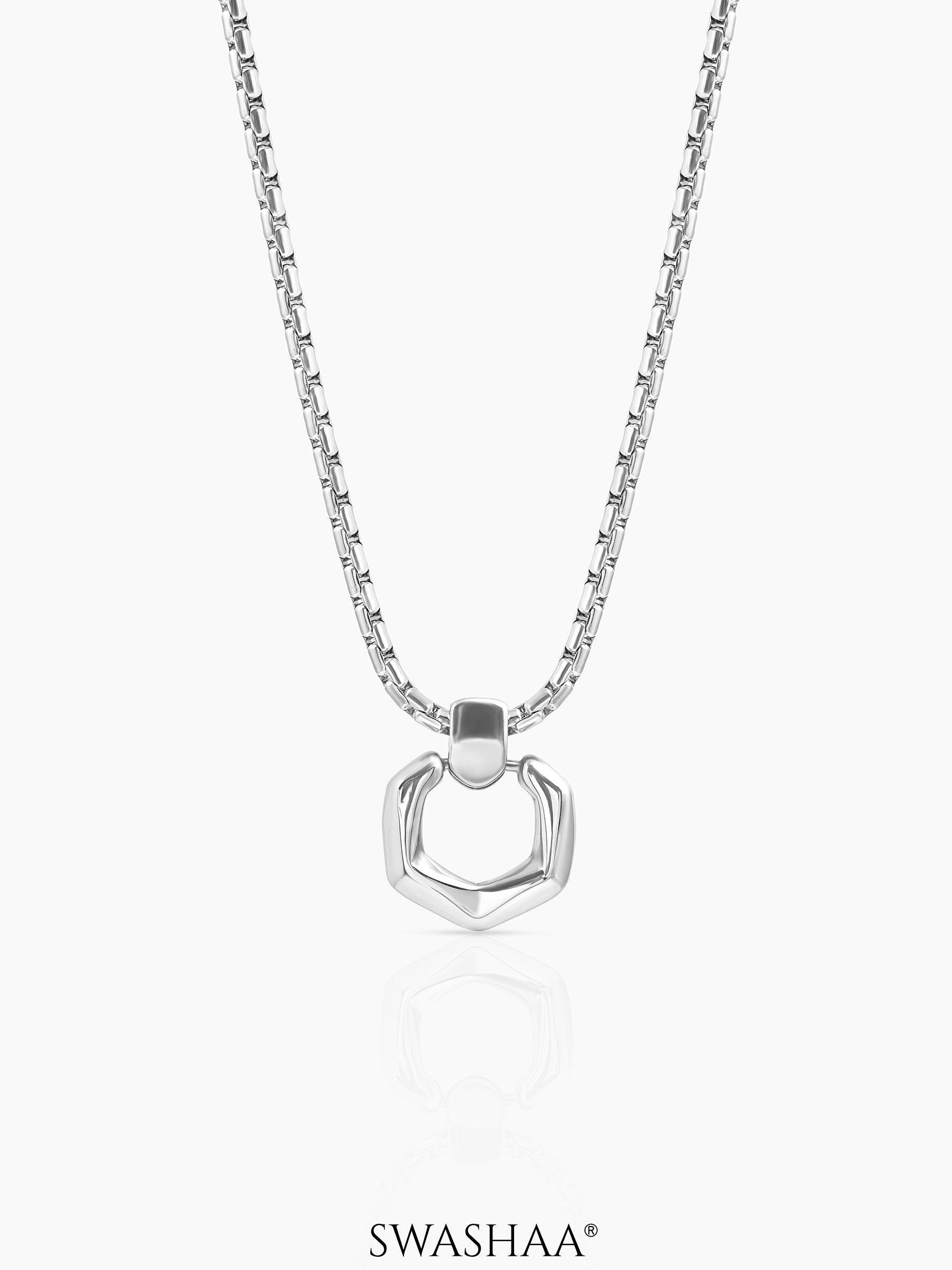 Rion Geomatric Hexa Men's Silver Chain Pendant