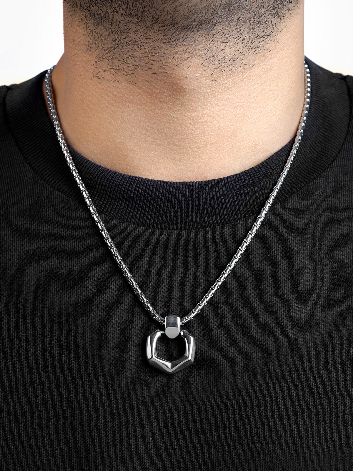 Rion Geomatric Hexa Men's Silver Chain Pendant