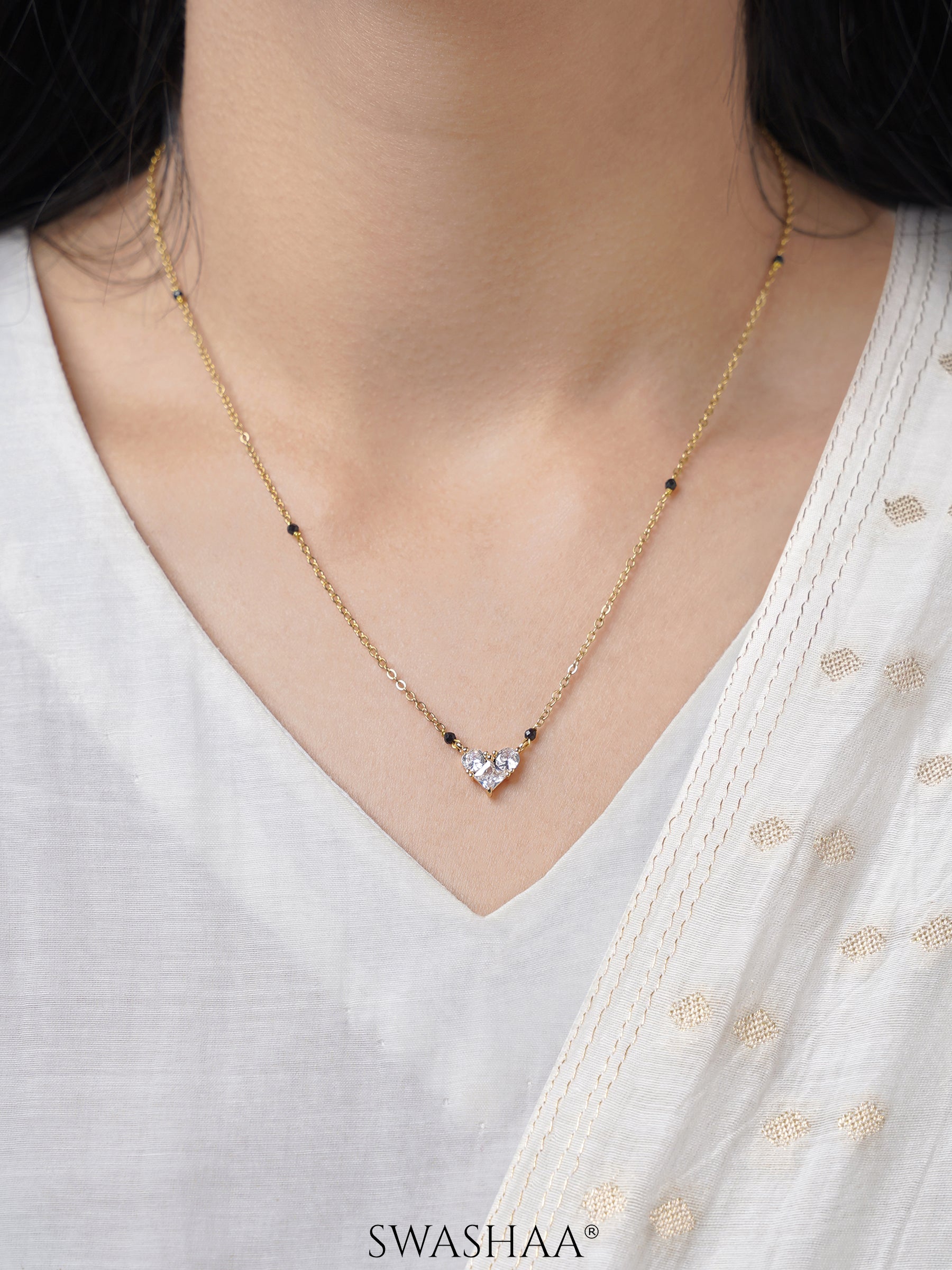 Rivana Trio Diamond Heart Sihouette 18K Gold Plated Mangalsutra