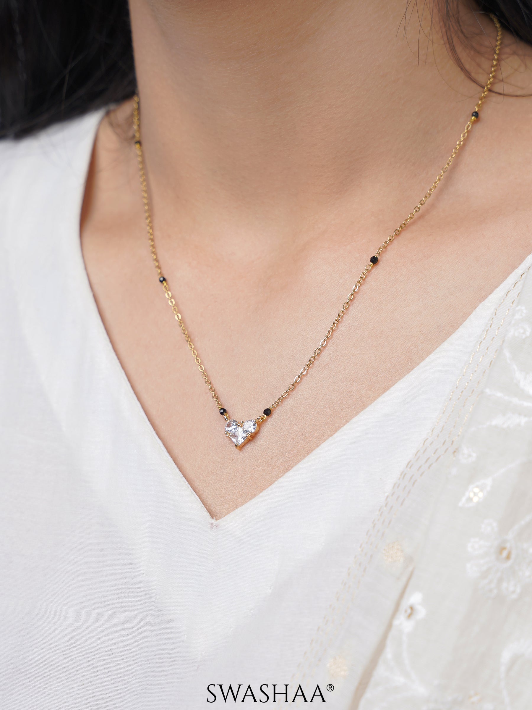 Rivana Trio Diamond Heart Sihouette 18K Gold Plated Mangalsutra