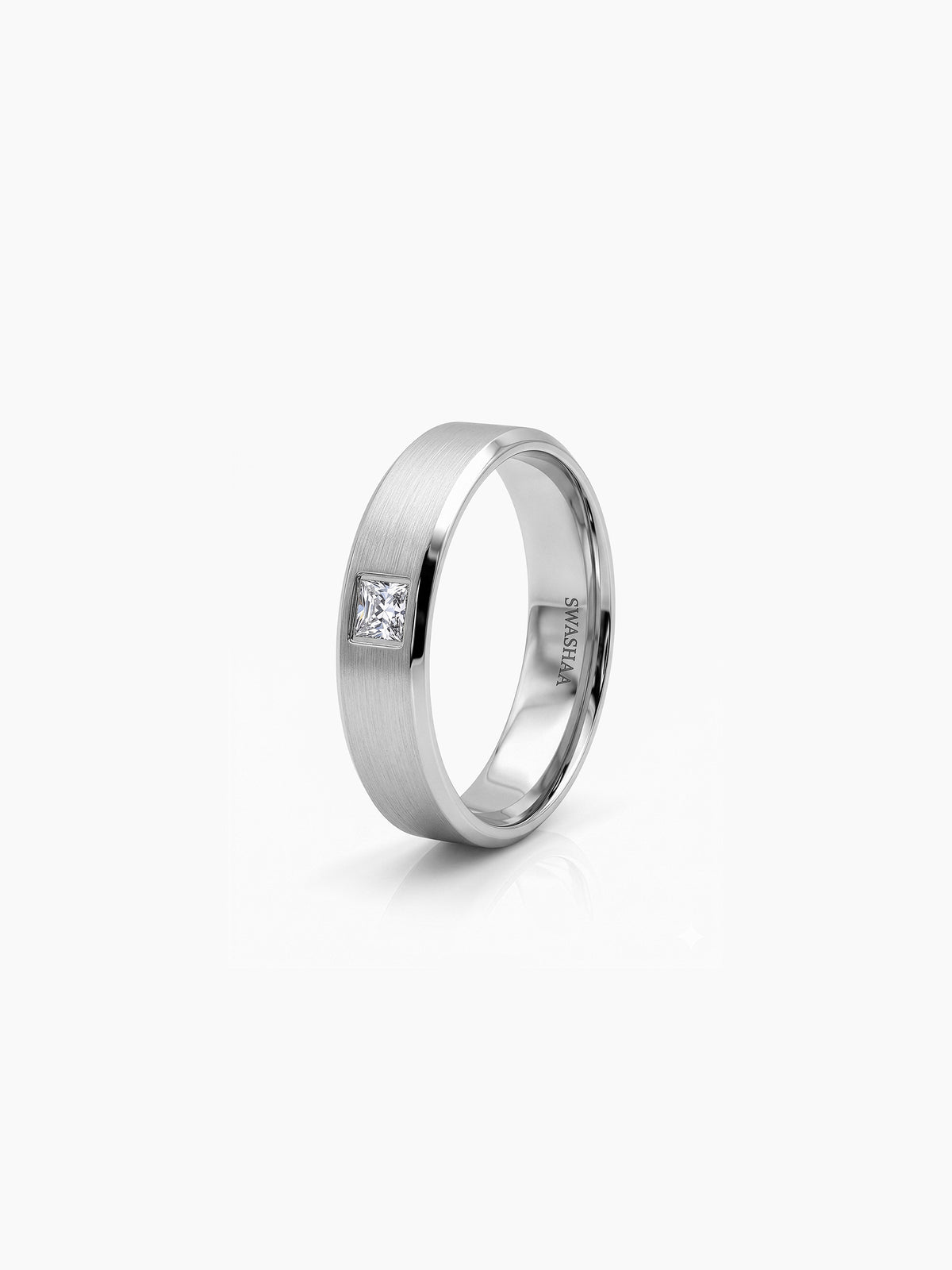 Rivaro Square CZ Diamond Silver Band Men's Ring
