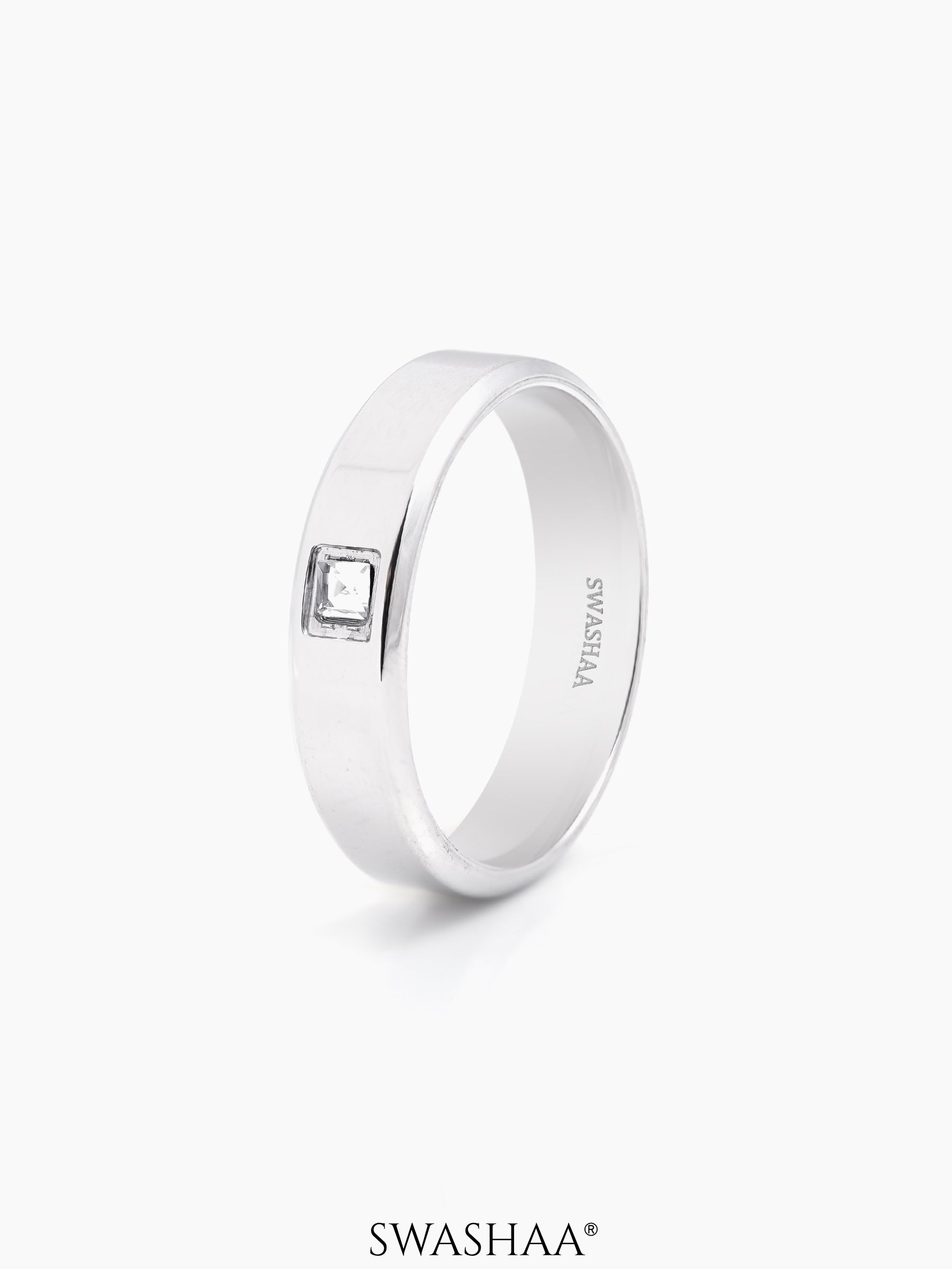 Rivaro Square CZ Diamond Silver Band Men's Ring