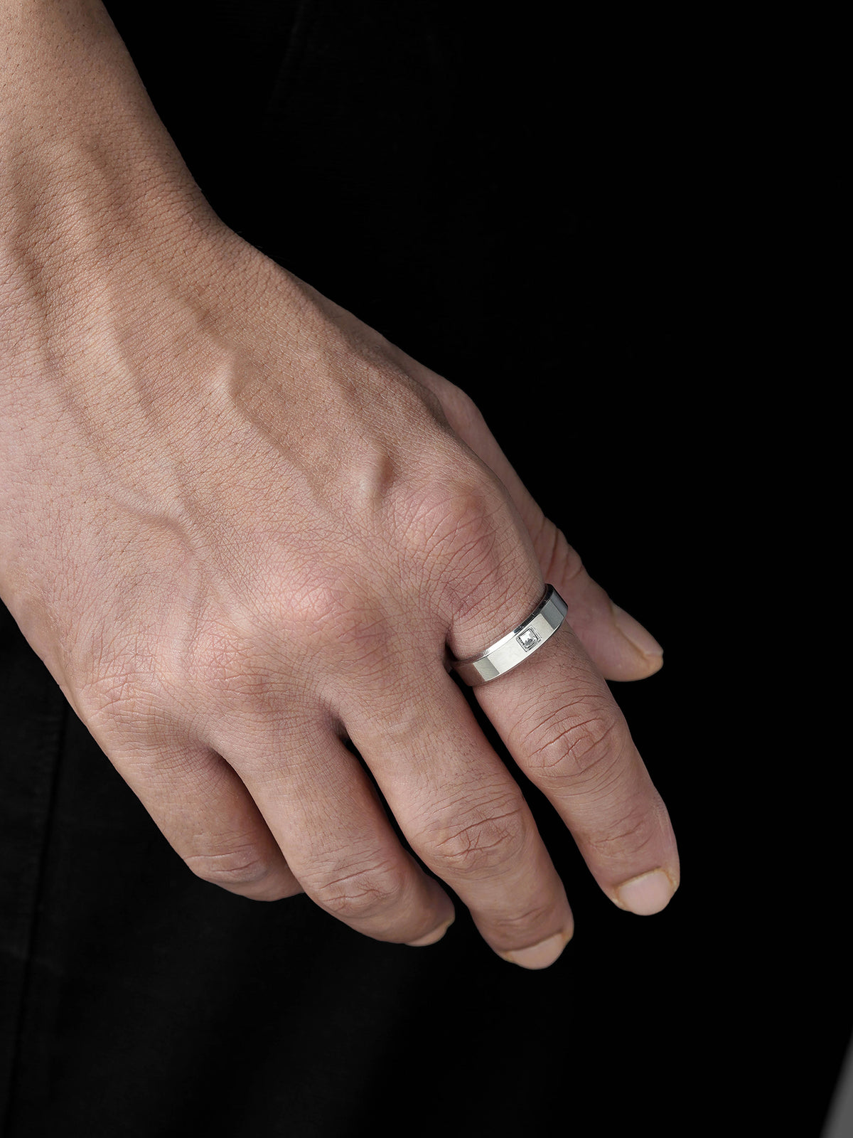 Rivaro Square CZ Diamond Silver Band Men's Ring