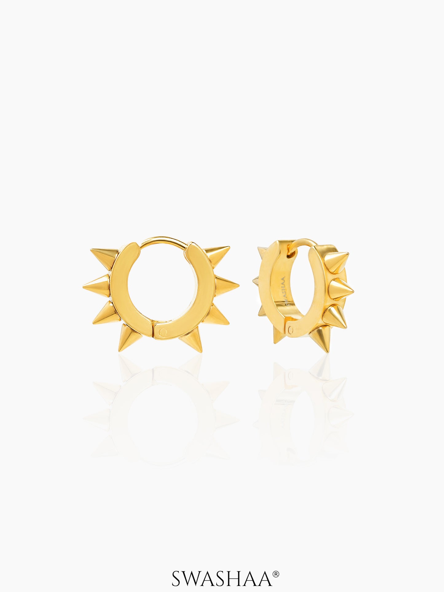 Riven Bold Spiked 18K Gold Plated Men's Hoop Earrings