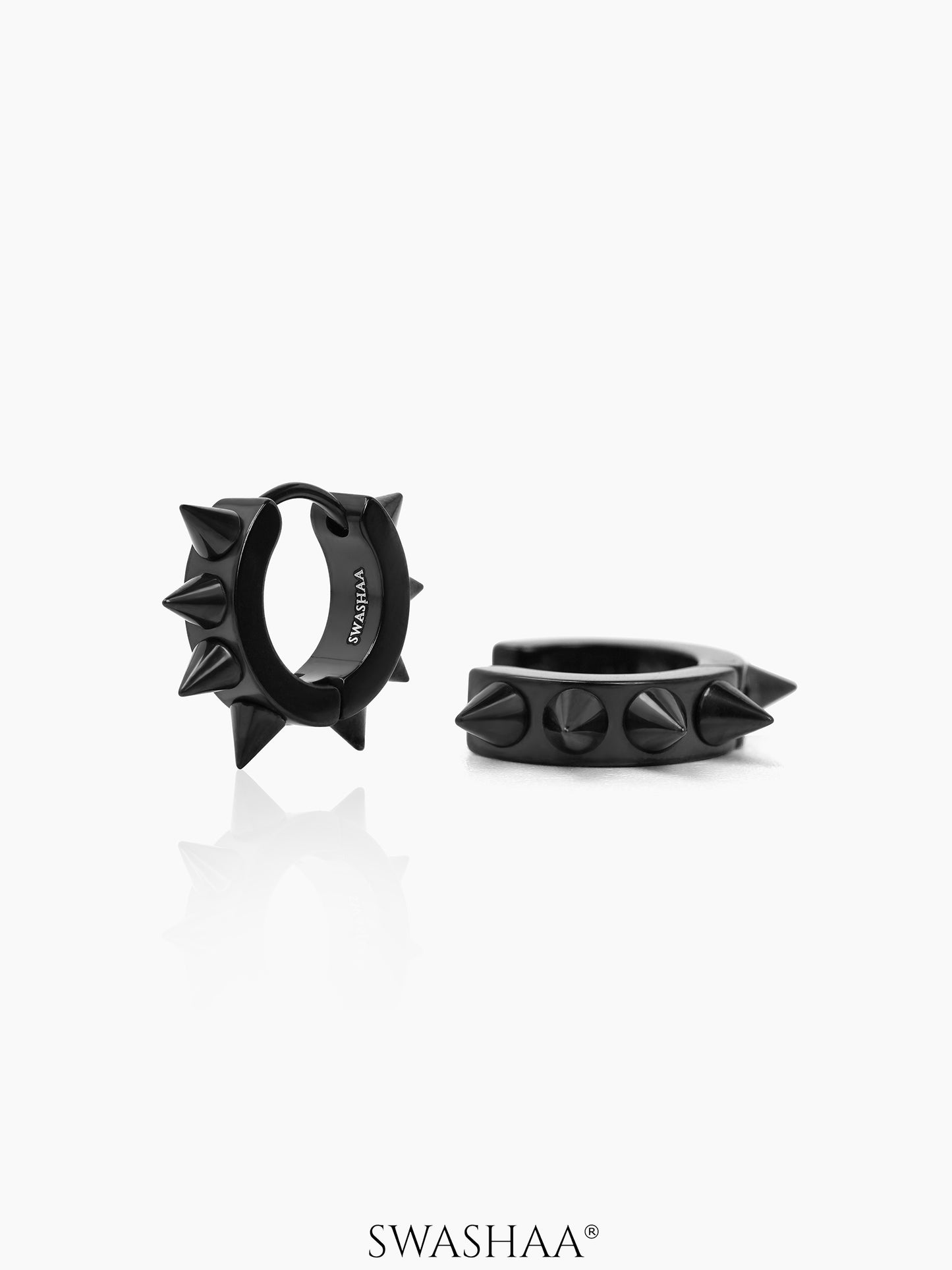 Riven Bold Spiked Black Men's Hoop Earrings