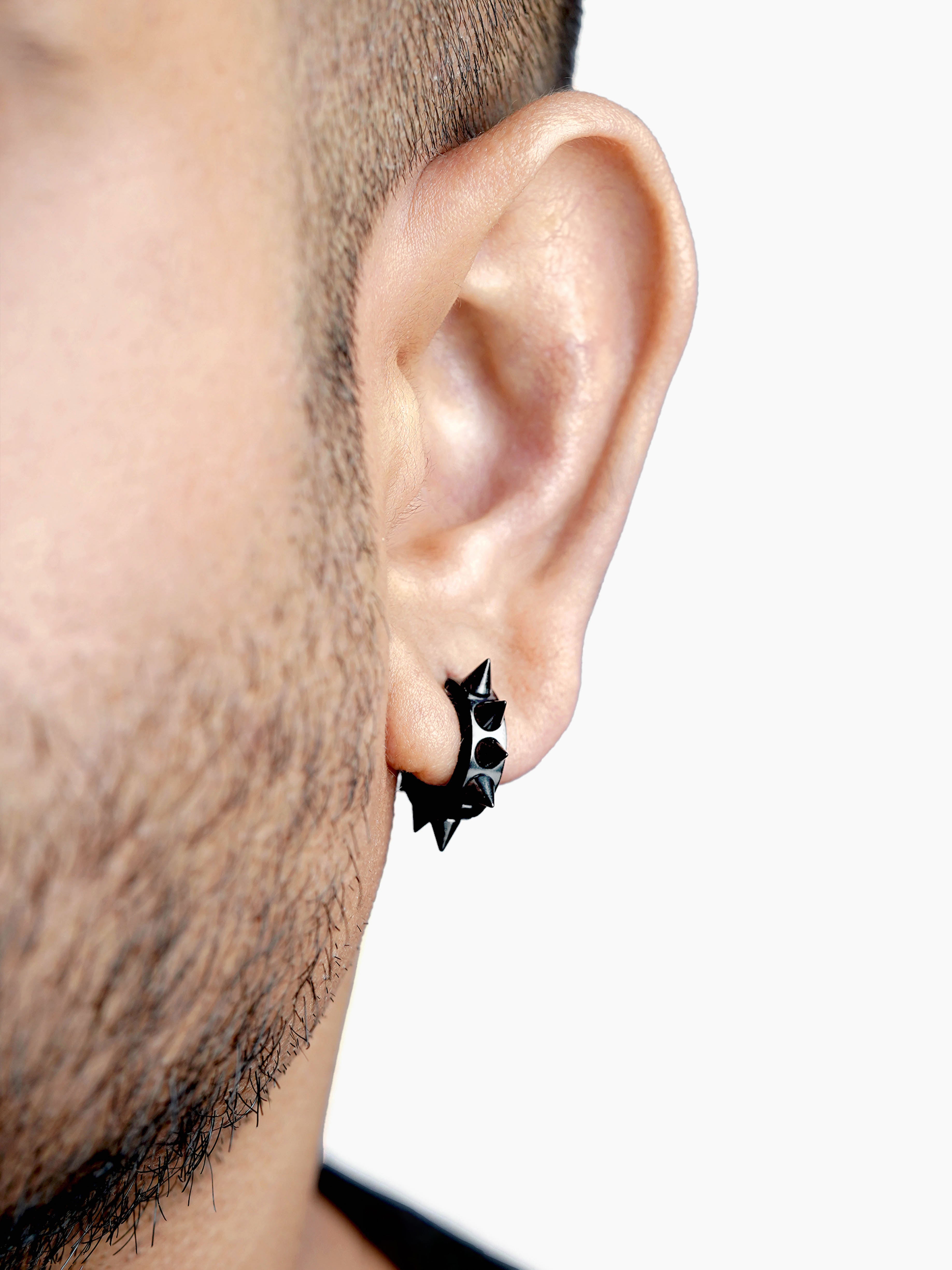 Riven Bold Spiked Black Men's Hoop Earrings
