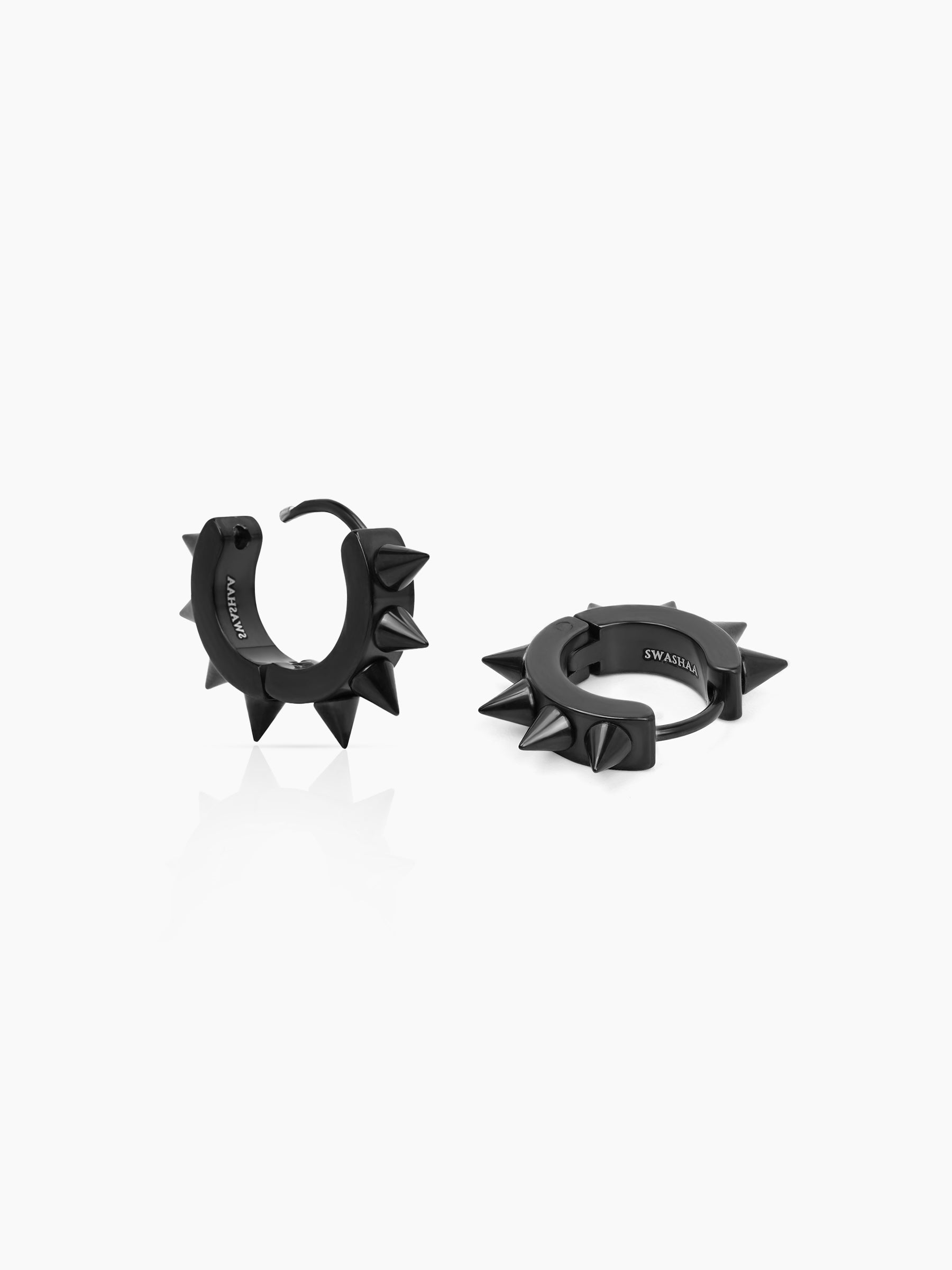 Riven Bold Spiked Black Men's Hoop Earrings