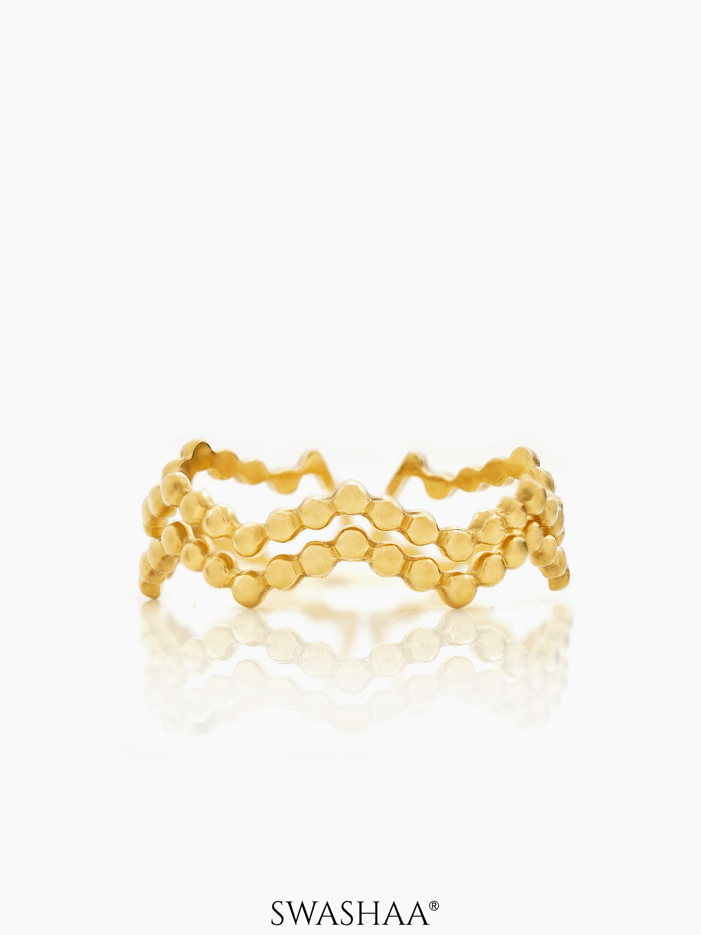 Riviera Wavey Beaded Adjustable18K Gold Plated Ring