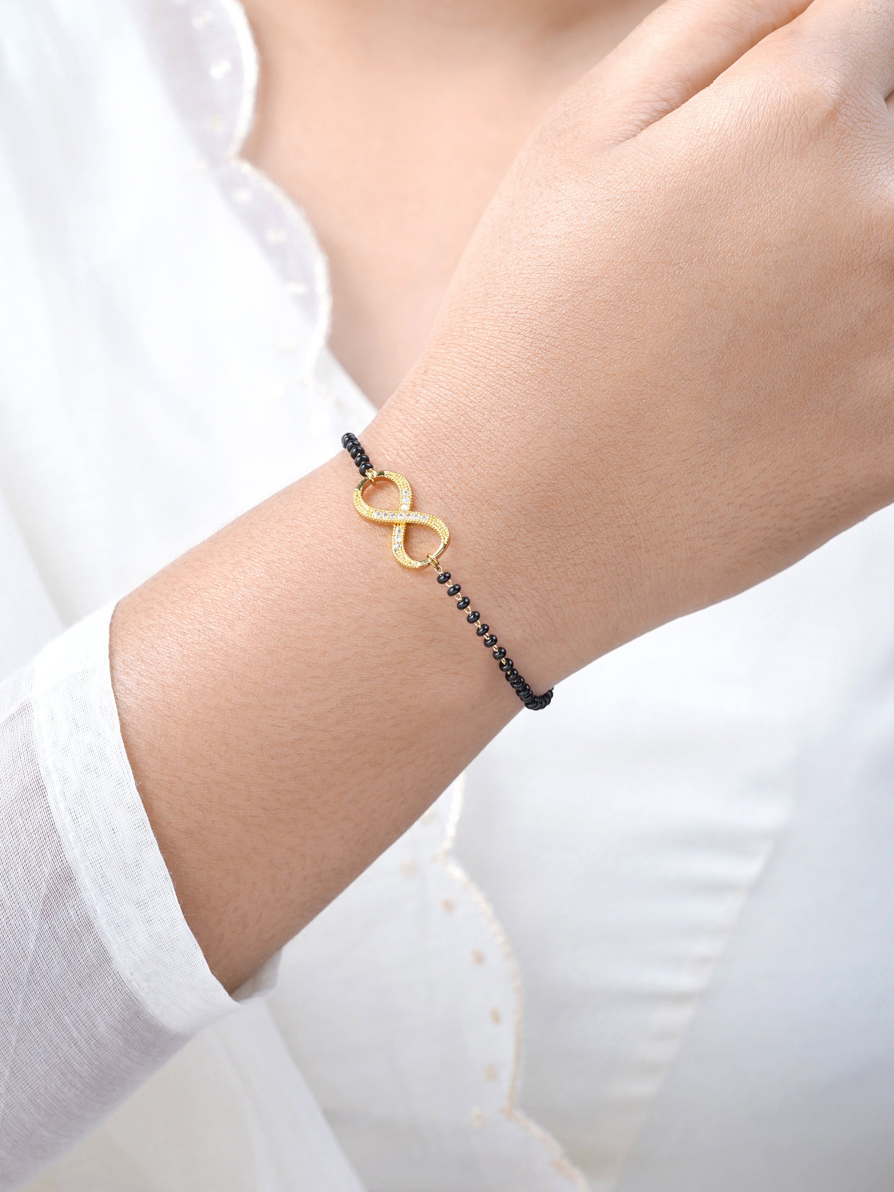 Riyana Infinity Charm 18K Gold Plated Mangalsutra Bracelet