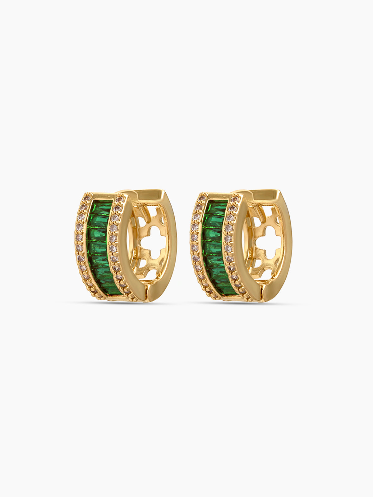 Rizelle Baguette Diamond Green - 18K Gold Plated Women's Hoop Earrings