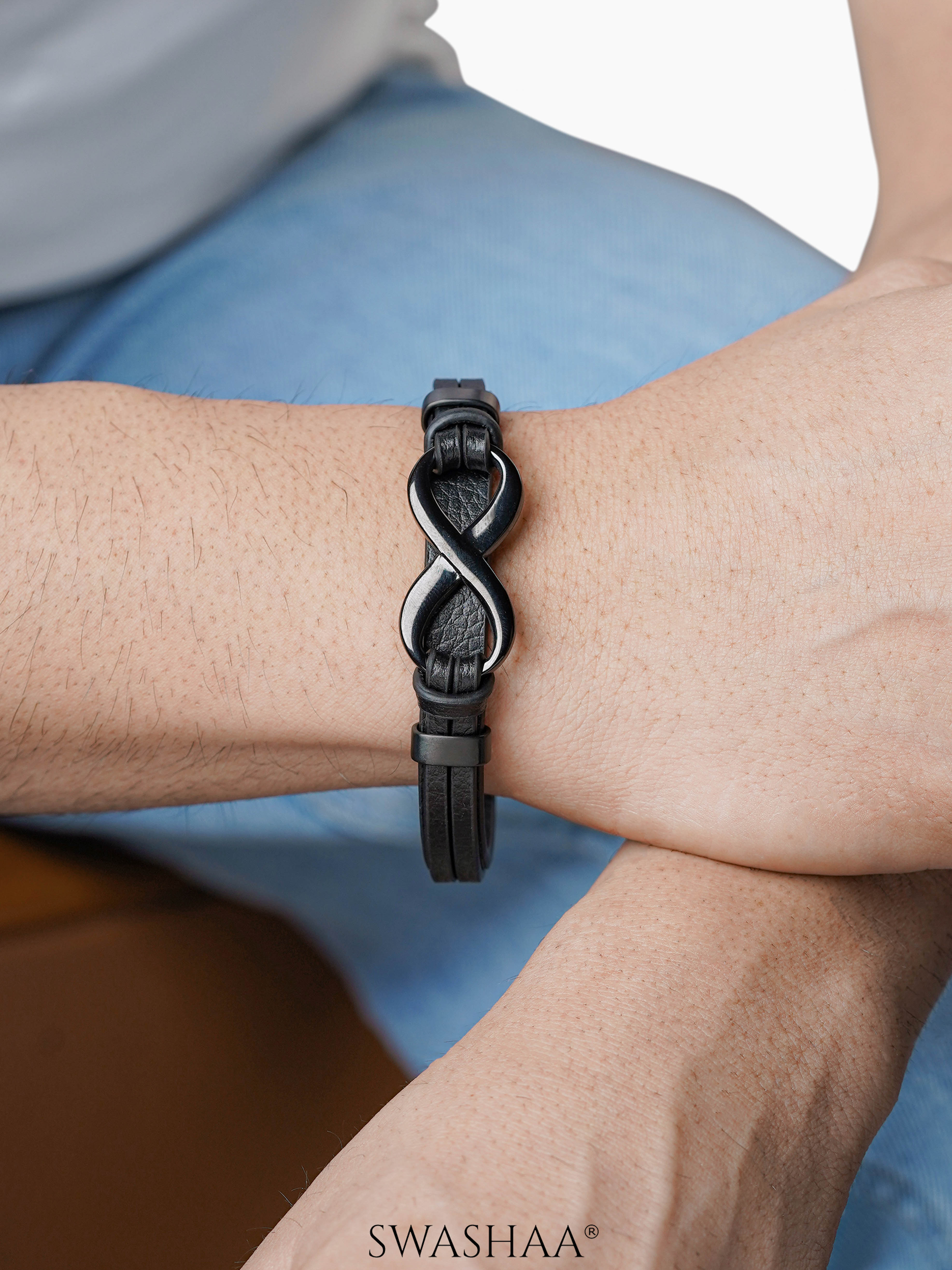 Rocky Black Infinity Men's Leather Bracelet