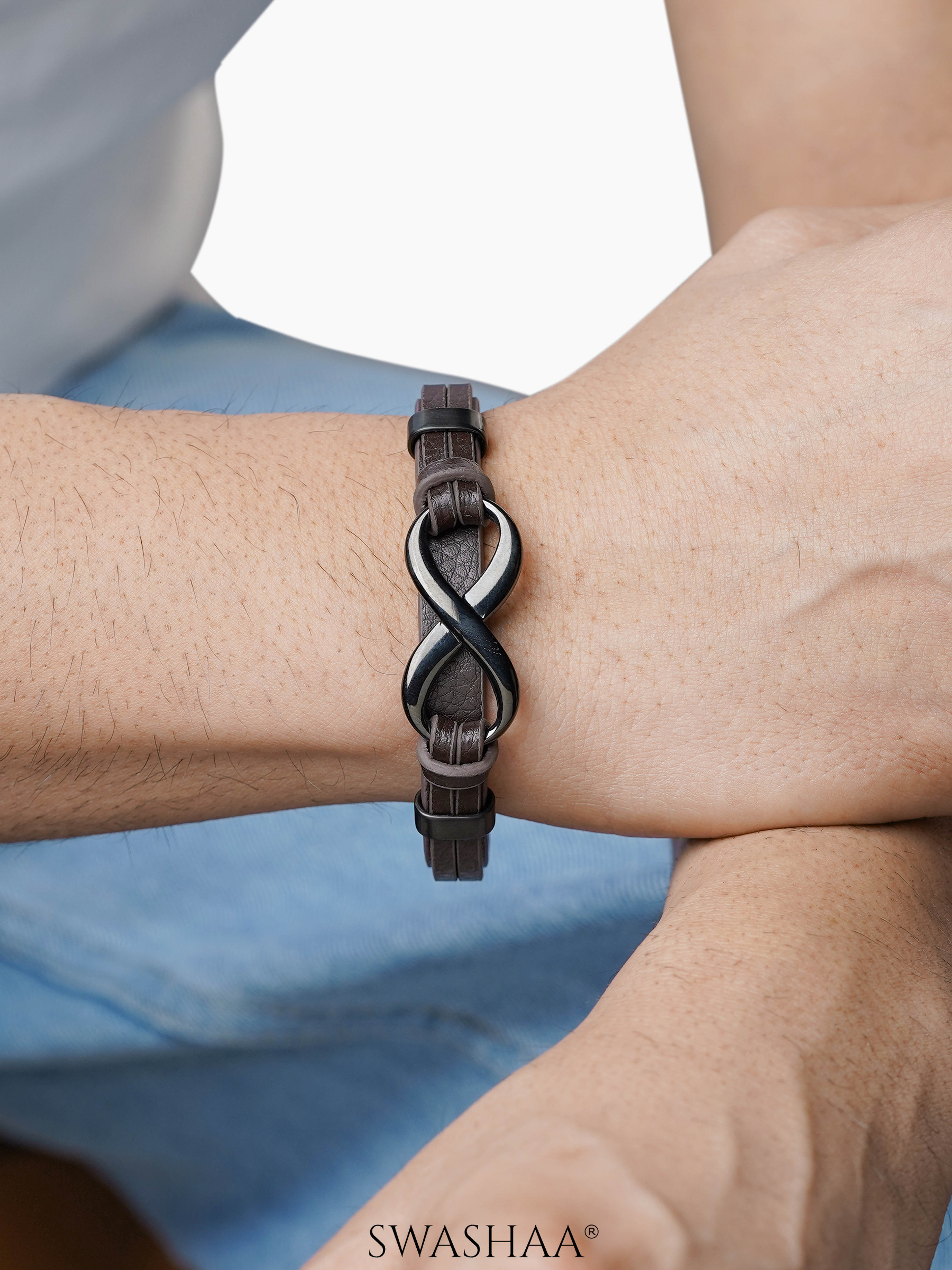 Rocky Brown Infinity Men's Leather Bracelet