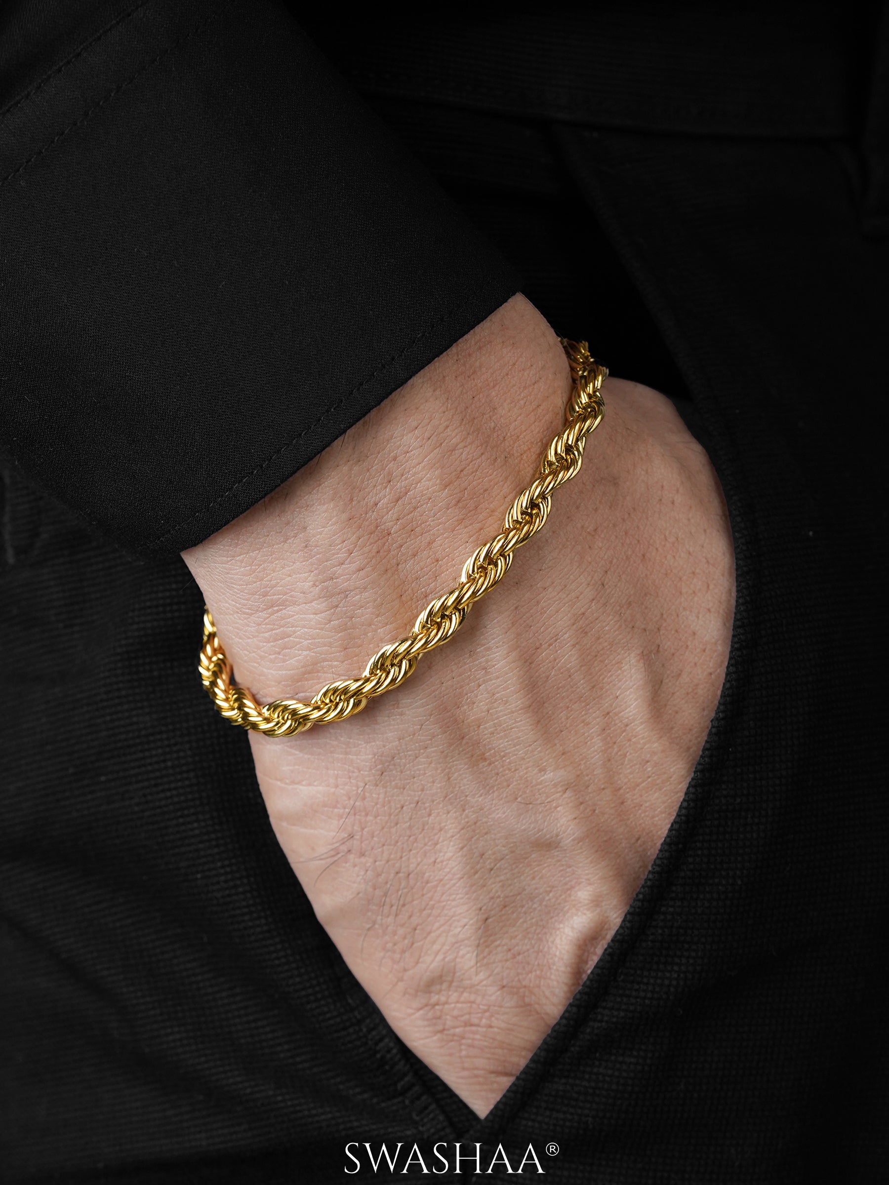 Rope Chain 18K Gold Plated Men's Bracelet