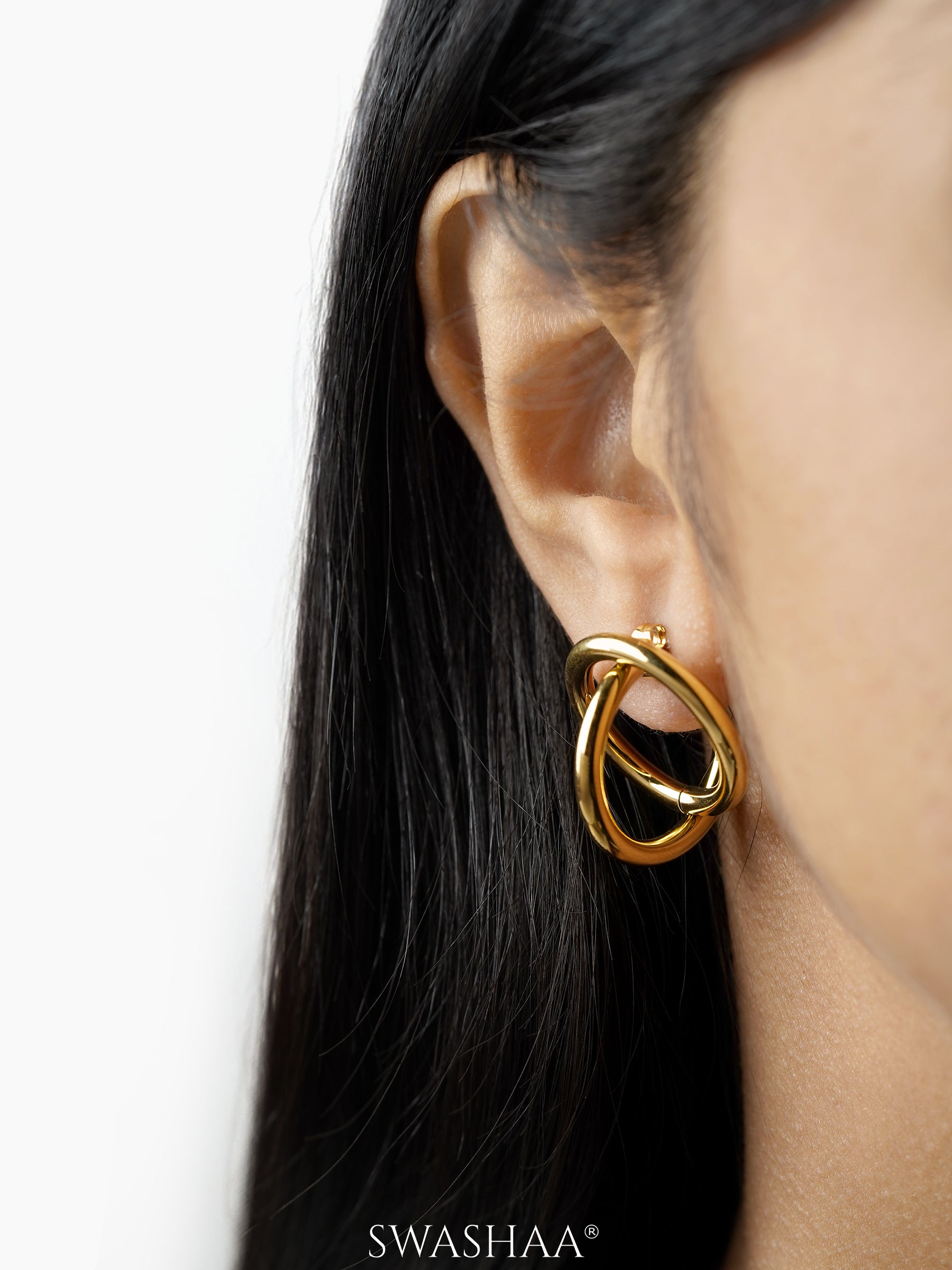 Romy Mordern Twist Circular 18K Gold Plated Dual Loop Earrings