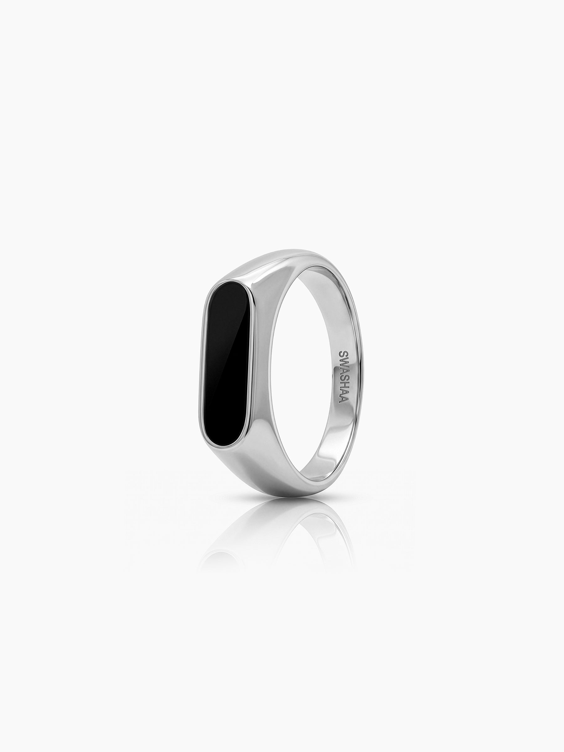 Ronan Black Stone Silver Signet Men's Rings - Swashaa