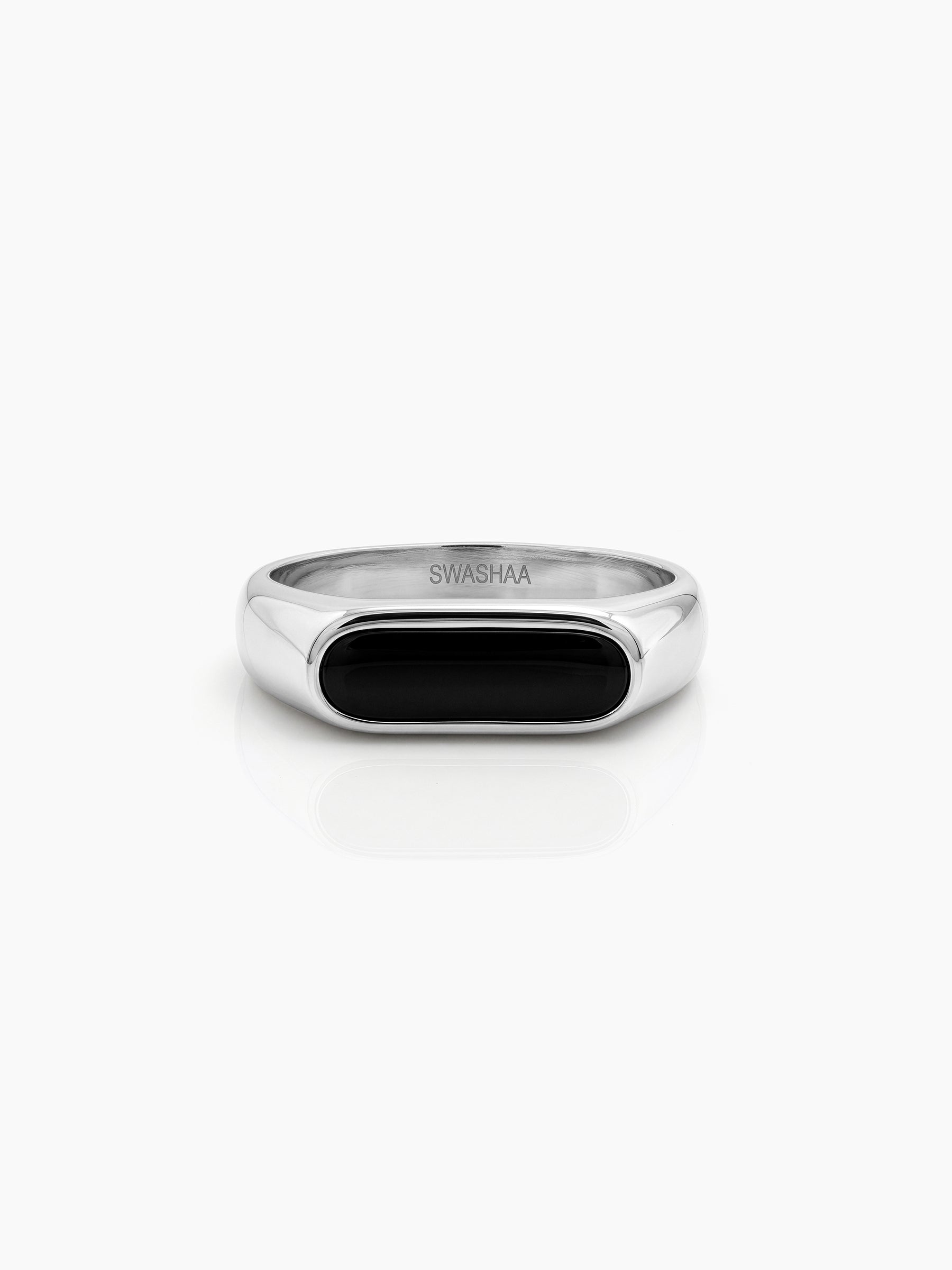 Ronan Black Stone Silver Signet Men's Rings - Swashaa