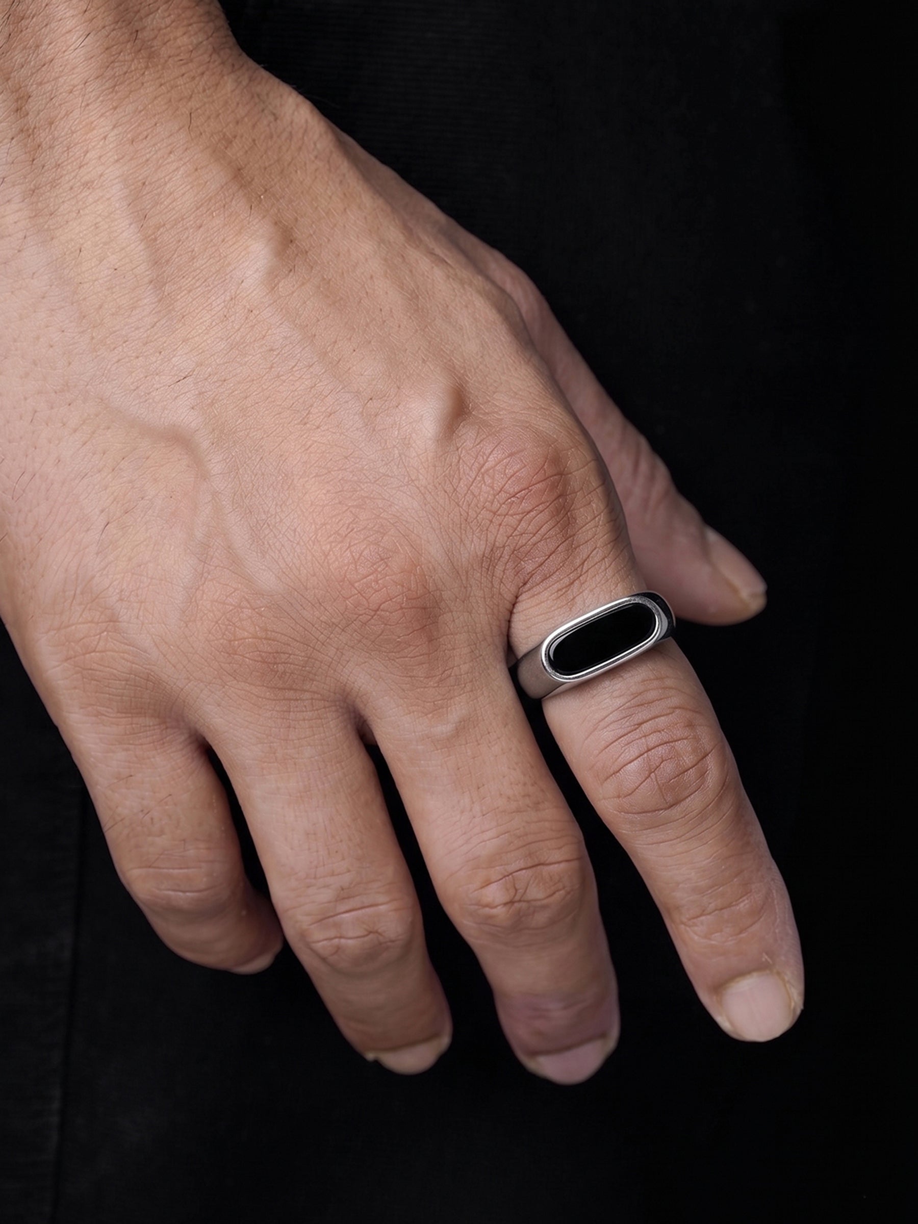 Ronan Black Stone Silver Signet Men's Rings - Swashaa